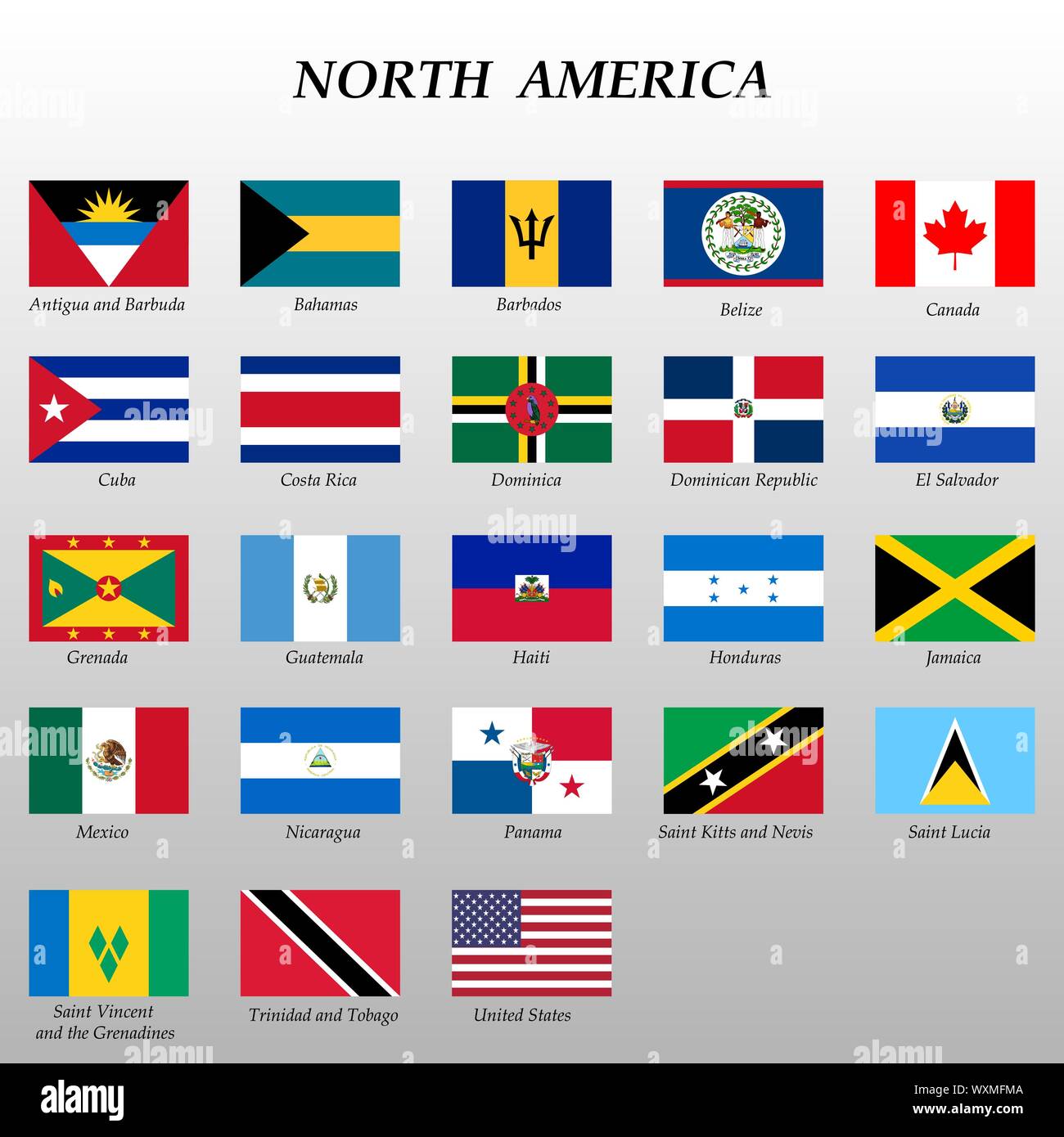 Alle Flaggen von Nordamerika. Vector Illustration Stock-Vektorgrafik - Alamy