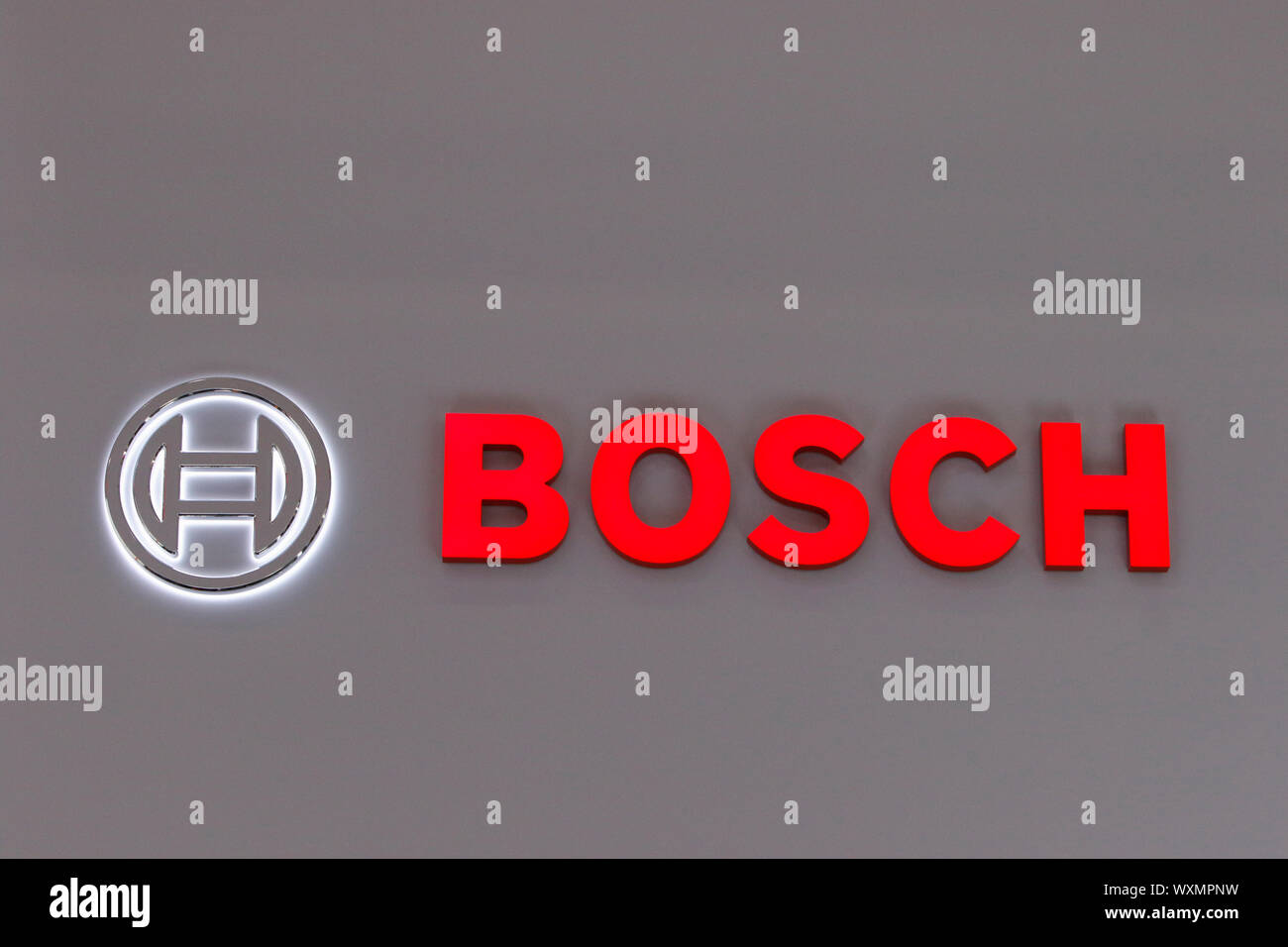 Frankfurt am Main, Deutschland. 12 Sep, 2019. Das Logo der deutschen Hersteller Bosch im Jahr 2019 Internationale Automobil-Ausstellung (IAA). (Foto von Michael Debets/Pacific Press) Quelle: Pacific Press Agency/Alamy leben Nachrichten Stockfoto