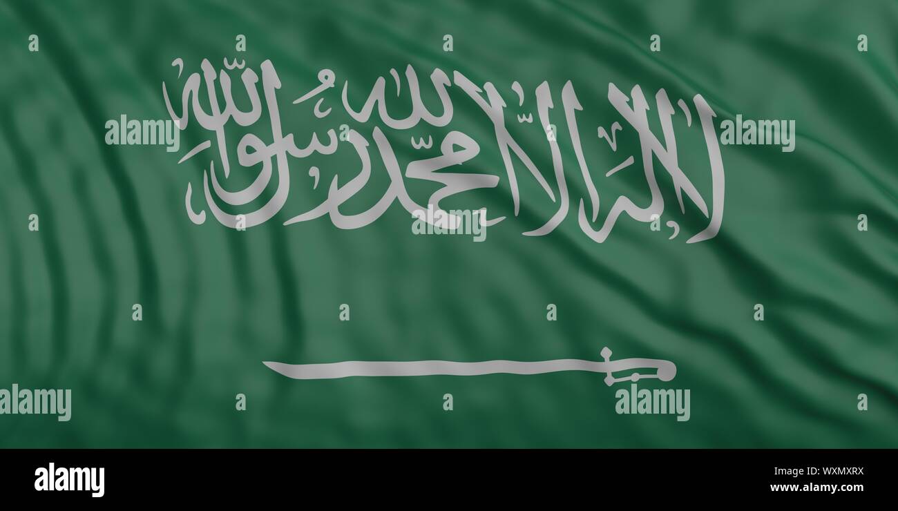 Saudi Arabien Fahne, Zeichen und Symbol. Wehende Flagge Textur Hintergrund. 3D-Darstellung Stockfoto
