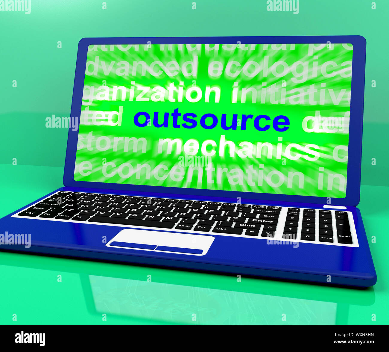 Lagern Sie Laptop zeigt Subcontracting Outsourcing und freiberufliche aus Stockfoto