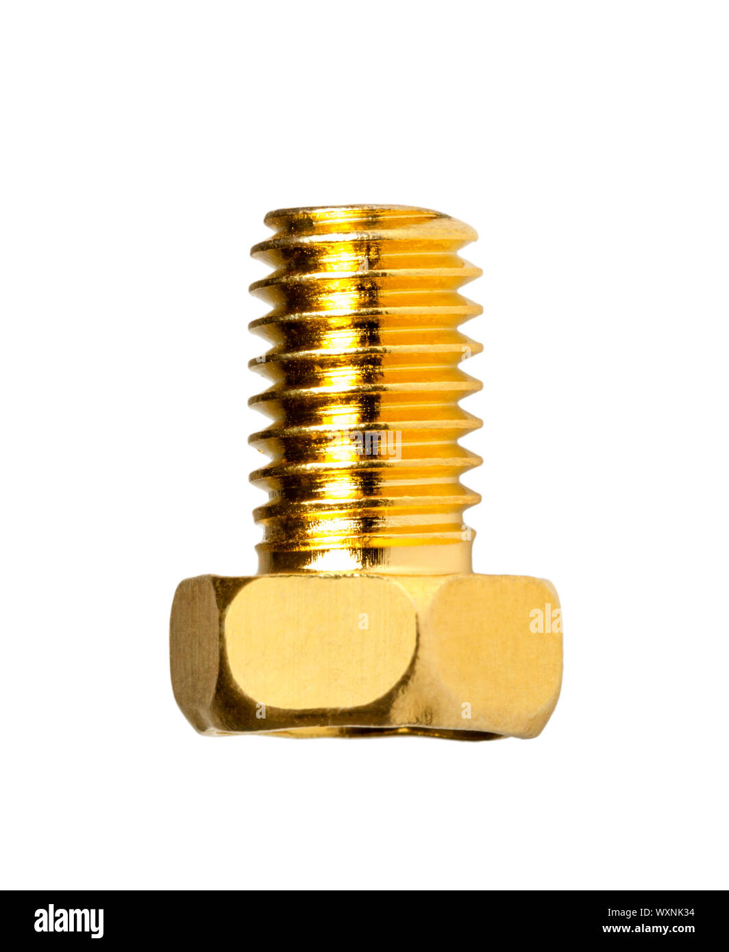 Gold Kopf Sechskantschraube isoliert auf weißem Hintergrund Stockfoto