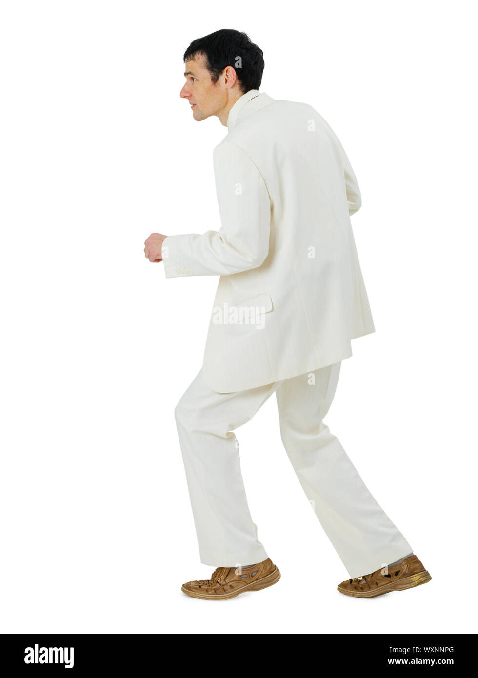 Heimlich Mann in einer hellen Farbe auf weißem Hintergrund Stockfoto