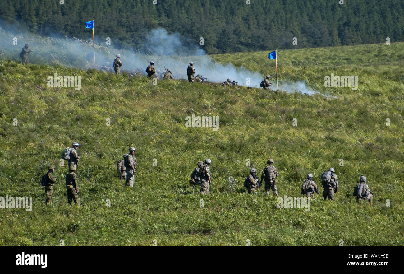 Yamato, Japan. 17 Sep, 2019. Mitglieder der US-Armee nehmen Sie teil an der Ausbildung der gemeinsame militärische Übung "Orient Shield 2019' in Kumamoto, Japan am Dienstag, den 17. September 2019. Foto von keizo Mori/UPI Quelle: UPI/Alamy leben Nachrichten Stockfoto