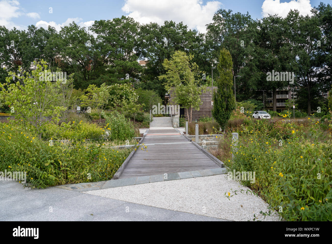 Washington, DC - 7. August 2019: Waterfront Park, eine öffentliche Grünfläche, im Südwesten Bezirk Columbia Nachbarschaft Stockfoto