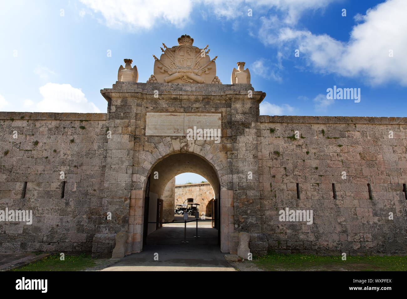 Menorca La Mola Burg Festung Tür in Mahon auf den Balearischen Inseln Stockfoto