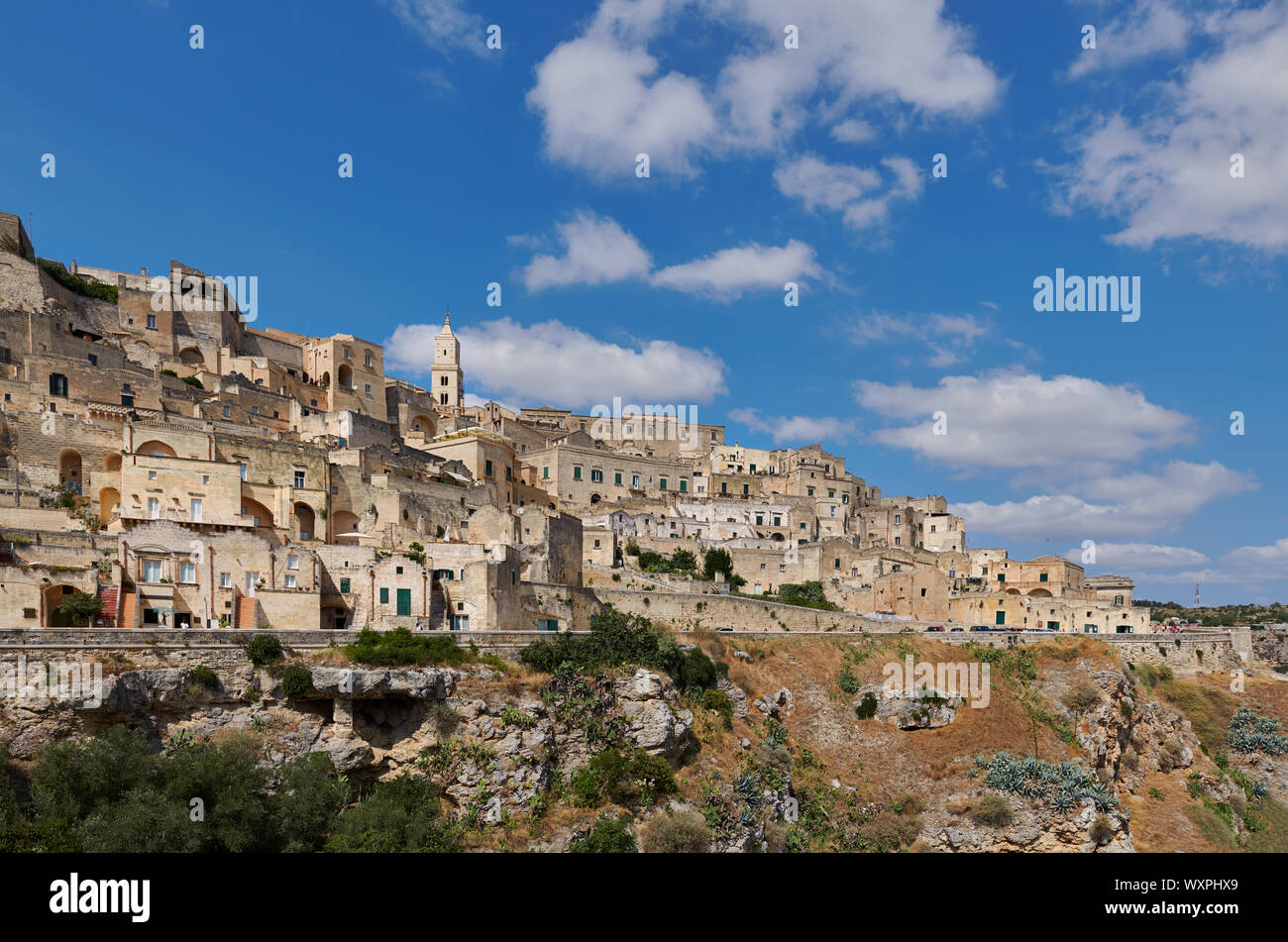 Altstadt von Matera (Sassi di Matera, Basilikata, Süditalien. Europäische Kulturhauptstadt für 2019. UNESCO-Welterbe. Stockfoto