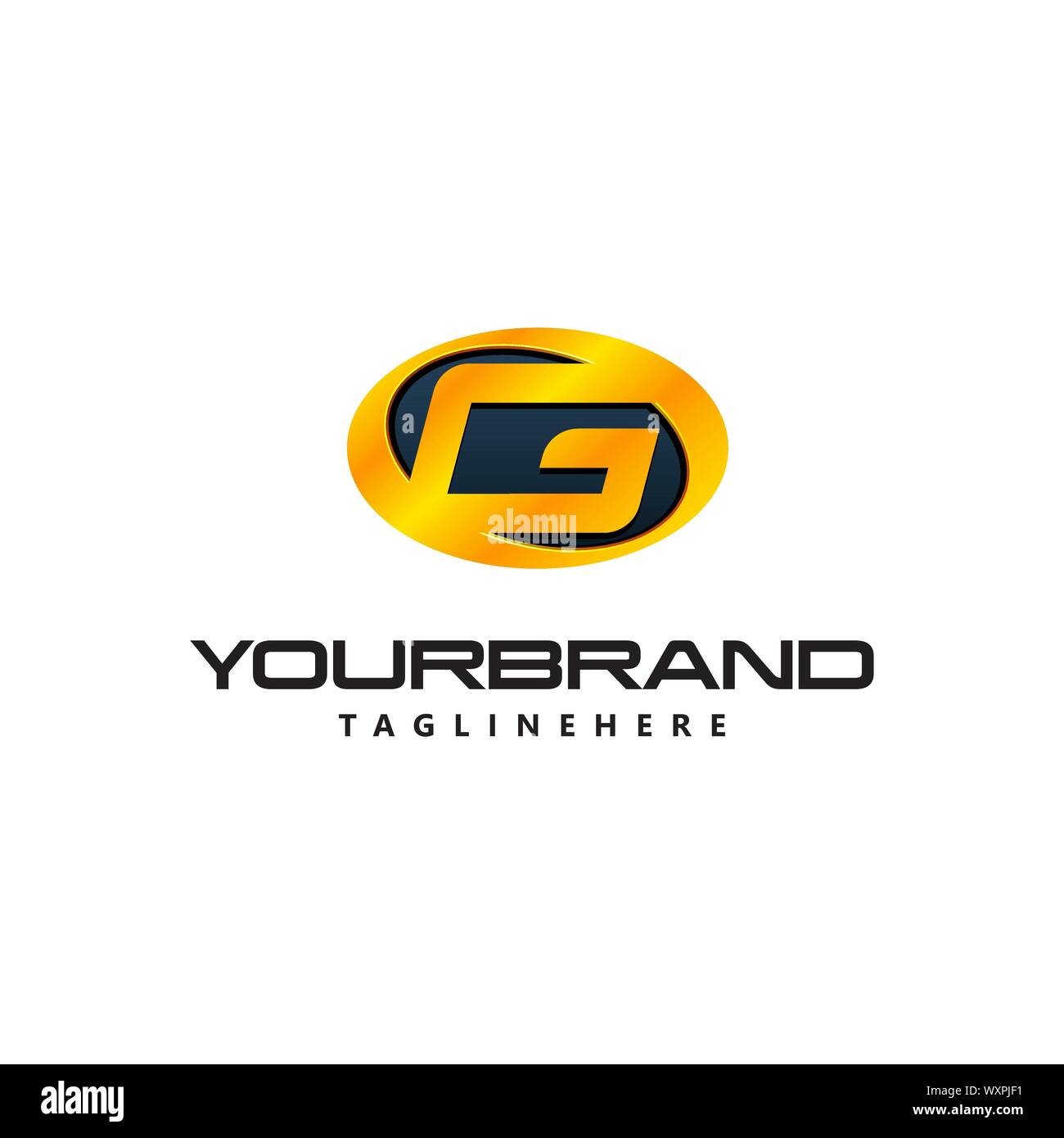 Goldene Buchstaben G Logo geschwungene ovale Form. Auto Guard Abzeichen auto Logo Stock Vektor