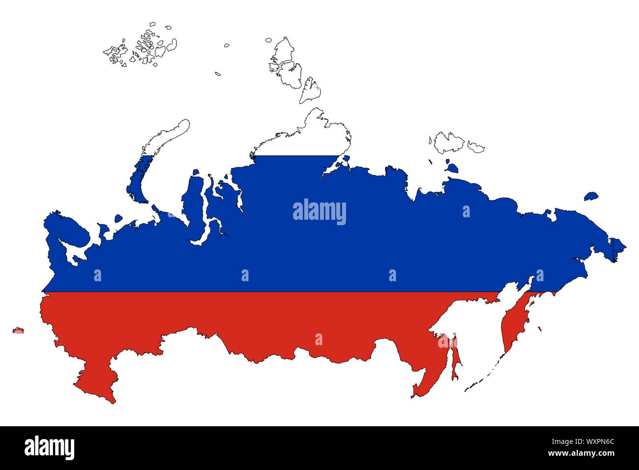 Russische Föderation Karte Flagge oder Russland Karte mit Fahne Vektor-Sticker, Hintergründe, Poster, Aufkleber etc. Stockfoto