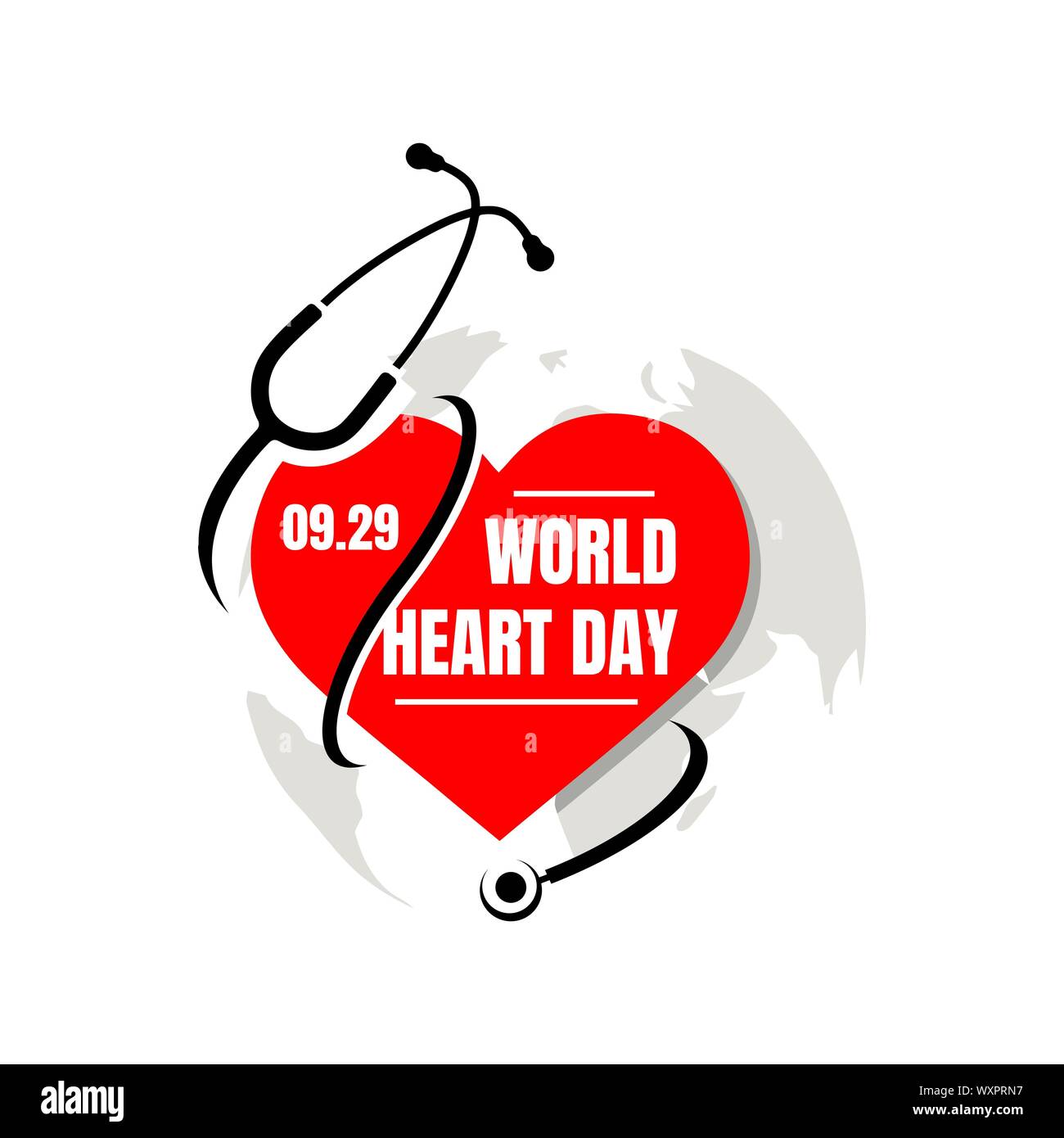 World Heart Day Vector Illustration einen Hintergrund mit Bild von Stethoskop, das Herz und die Welt Karte Stock Vektor