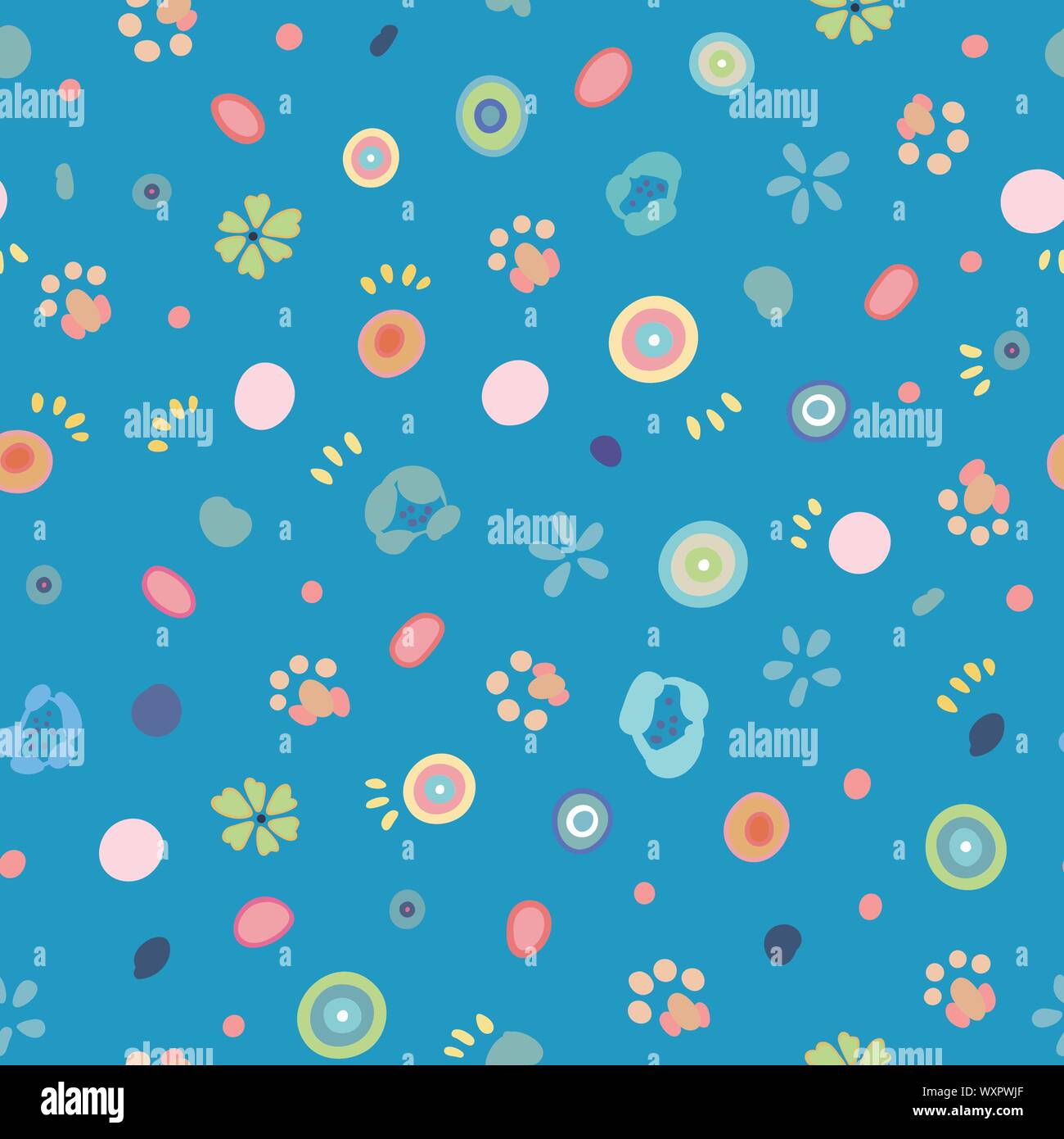 Blue vector Rapport mit Pastell dekorative Blumen und kleine Pfotenabdruck. Japan inspiriert. Comic Stil. Perfekt für Papier und Textilien Projekte oder Veranstaltungen. Oberfläche pattern Design. Stock Vektor