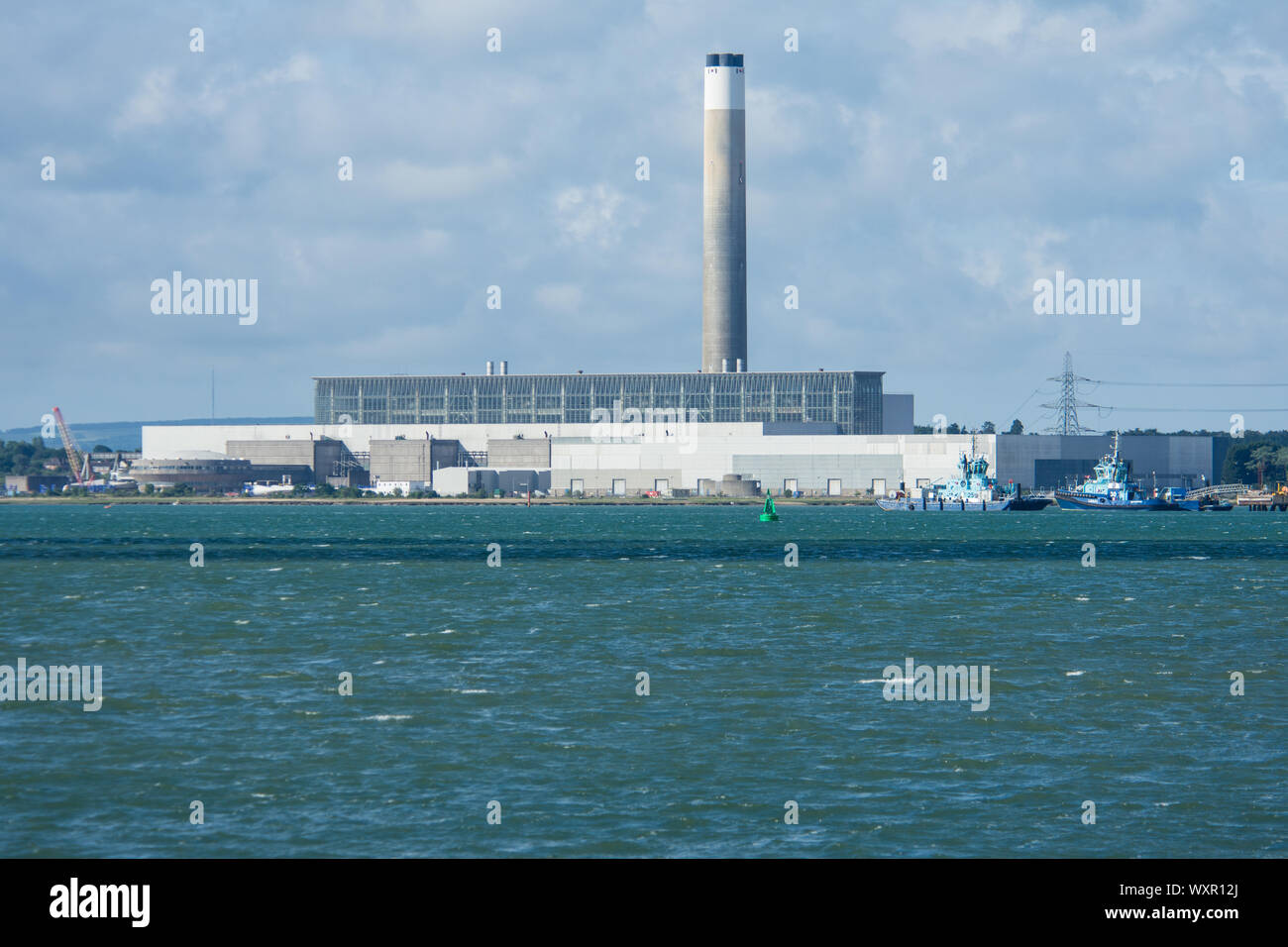 Fawley Power Station Southampton Wasser aus Hamble in Richtung Fawley Stockfoto