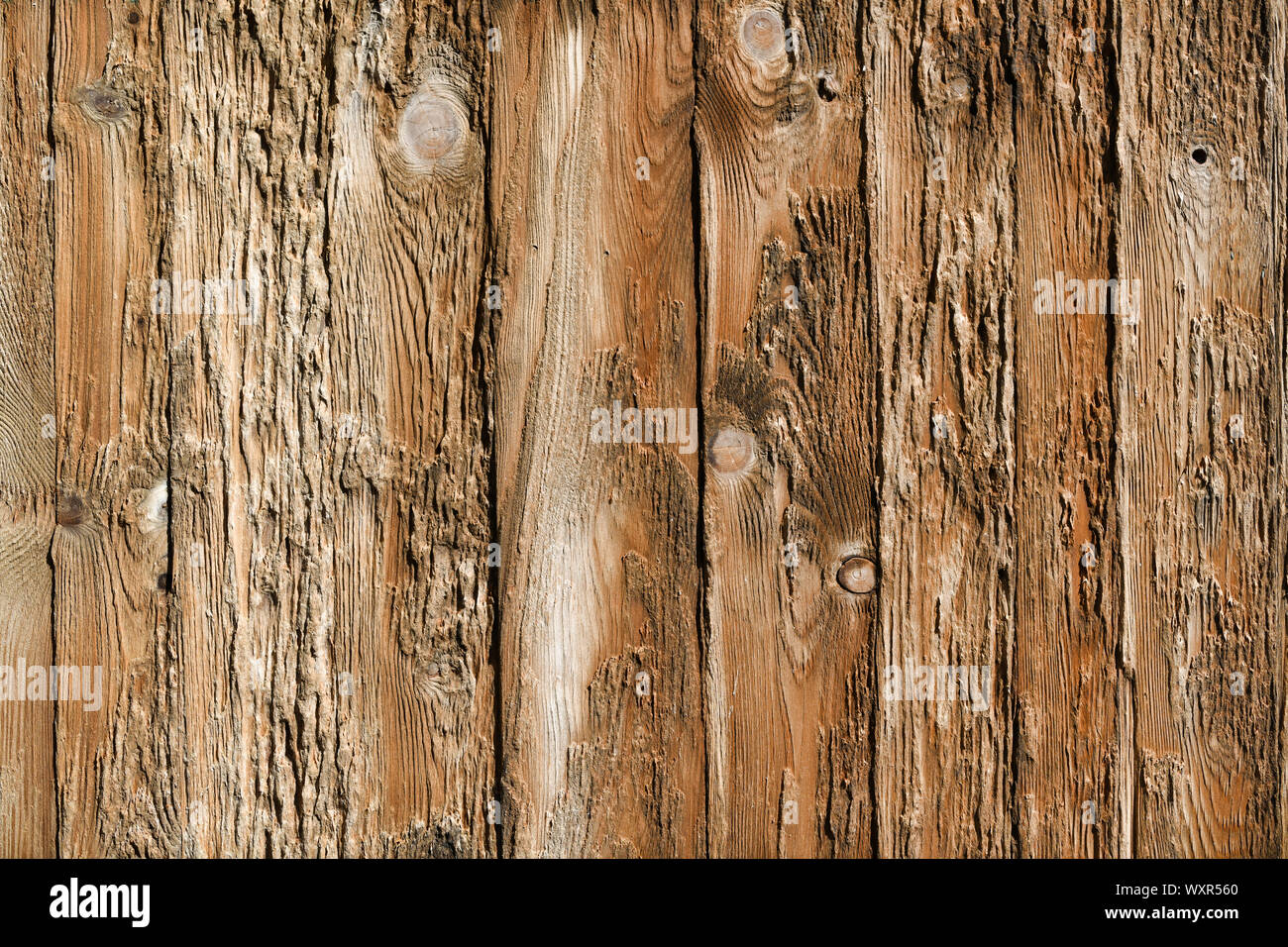 Salz Fleck auf Brettern aus Holz, Vorstand Textur. Stockfoto