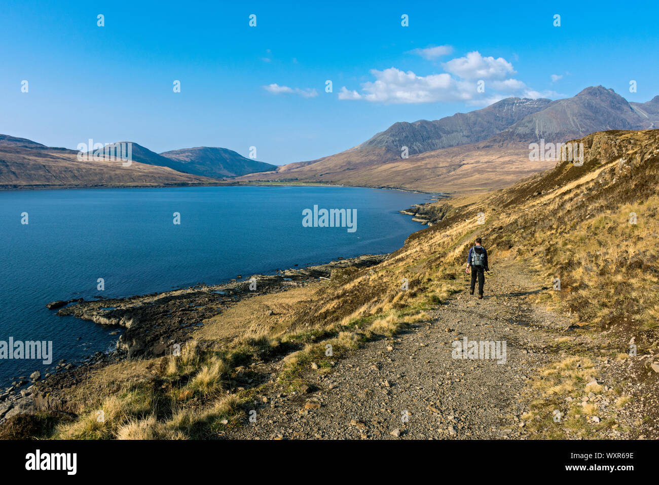 Glen Spröde, Loch spröde und die Cuillin Mountains aus, um den Track zu Rubha eine Dùnain, Minginish, Isle of Skye, Schottland, Großbritannien Stockfoto