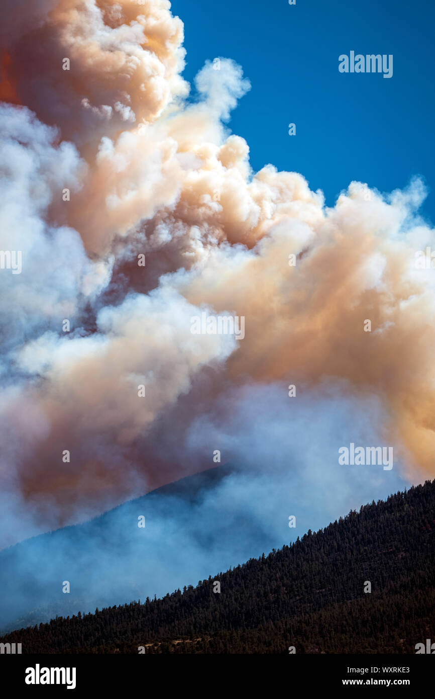 San Luis Valley Wald Feuer Rauch über Methodistischen Berg; Arkansas River Tal; Salida, Colorado, USA Stockfoto