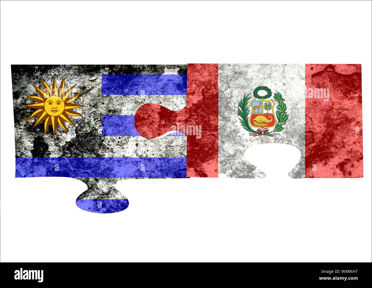 Peru Flagge Puzzle, peruanische Flagge united mit anderen Land Flagge Stockfoto