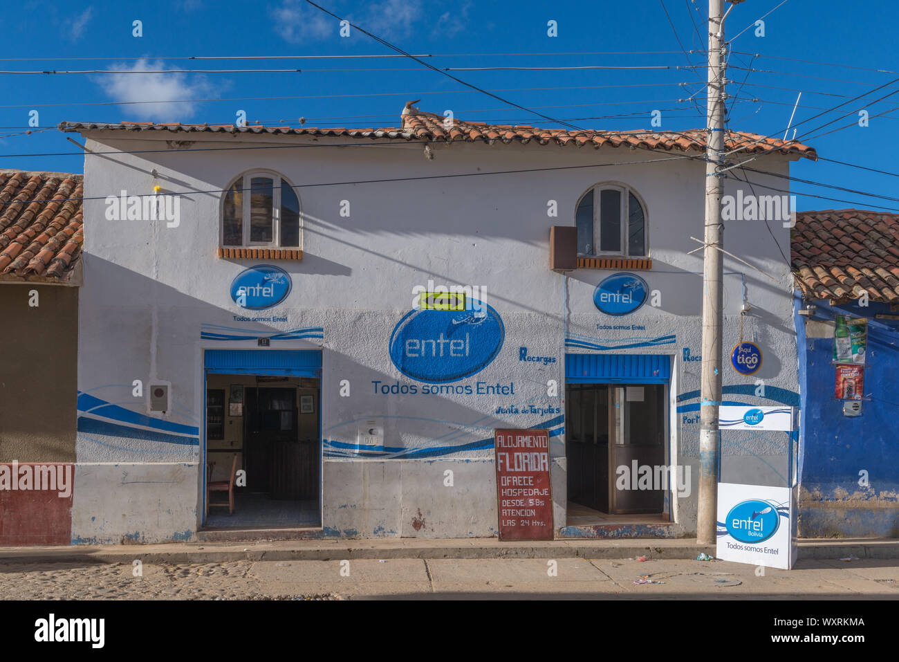 Internet Anbieter entel Shop im Dorf Tarabuco, Bezirk Sucre, Bolivien, Lateinamerika Stockfoto