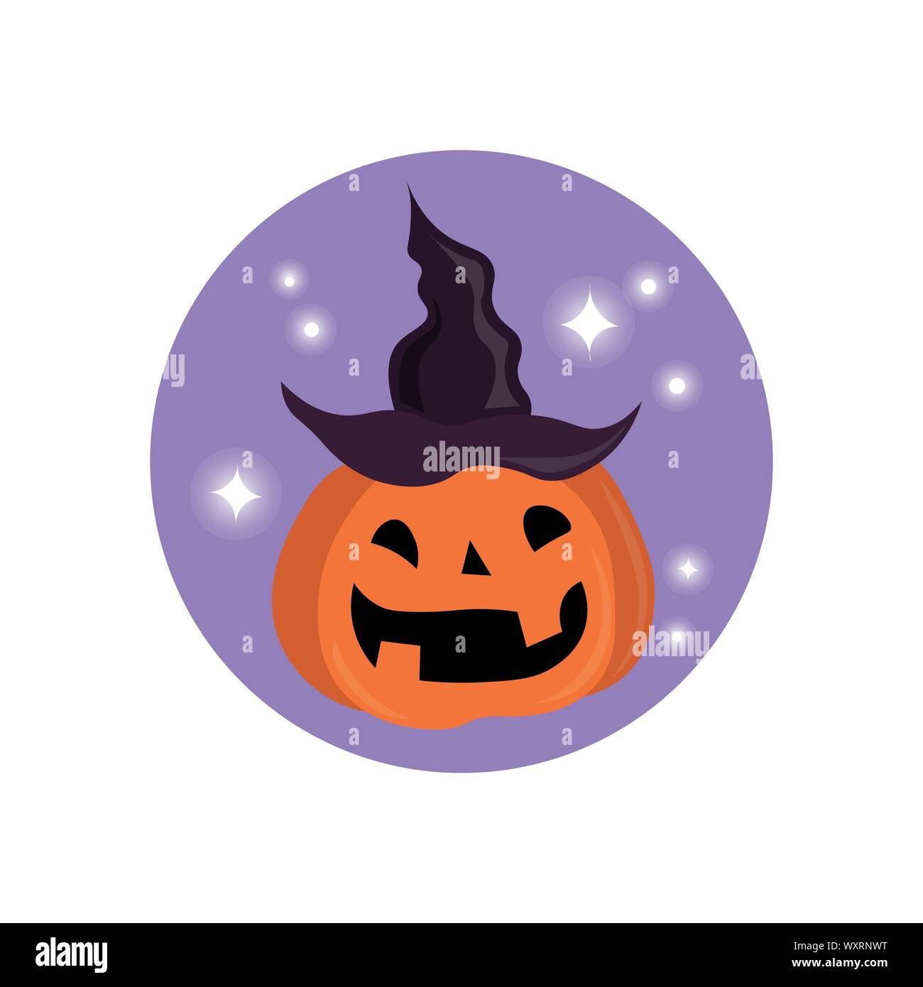 Kürbis in einen Hut. Lustige Halloween Kürbis mit Hexen Hut. Einfache Kürbis Muster. Happy Halloween. Stock Vektor