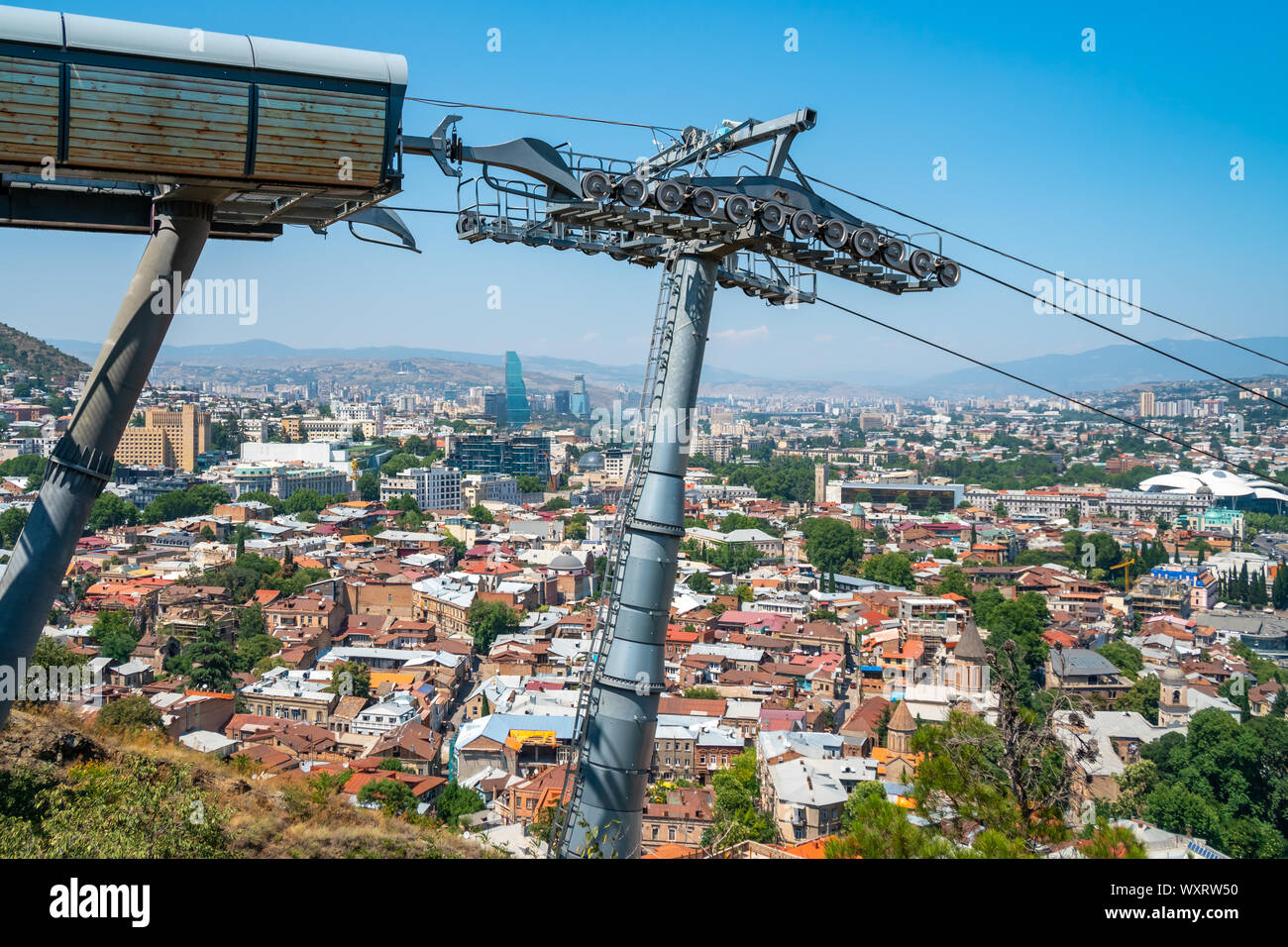 Tiflis, Seilbahn Blick auf Mtatsminda zur Seilbahn. Transport. Stockfoto