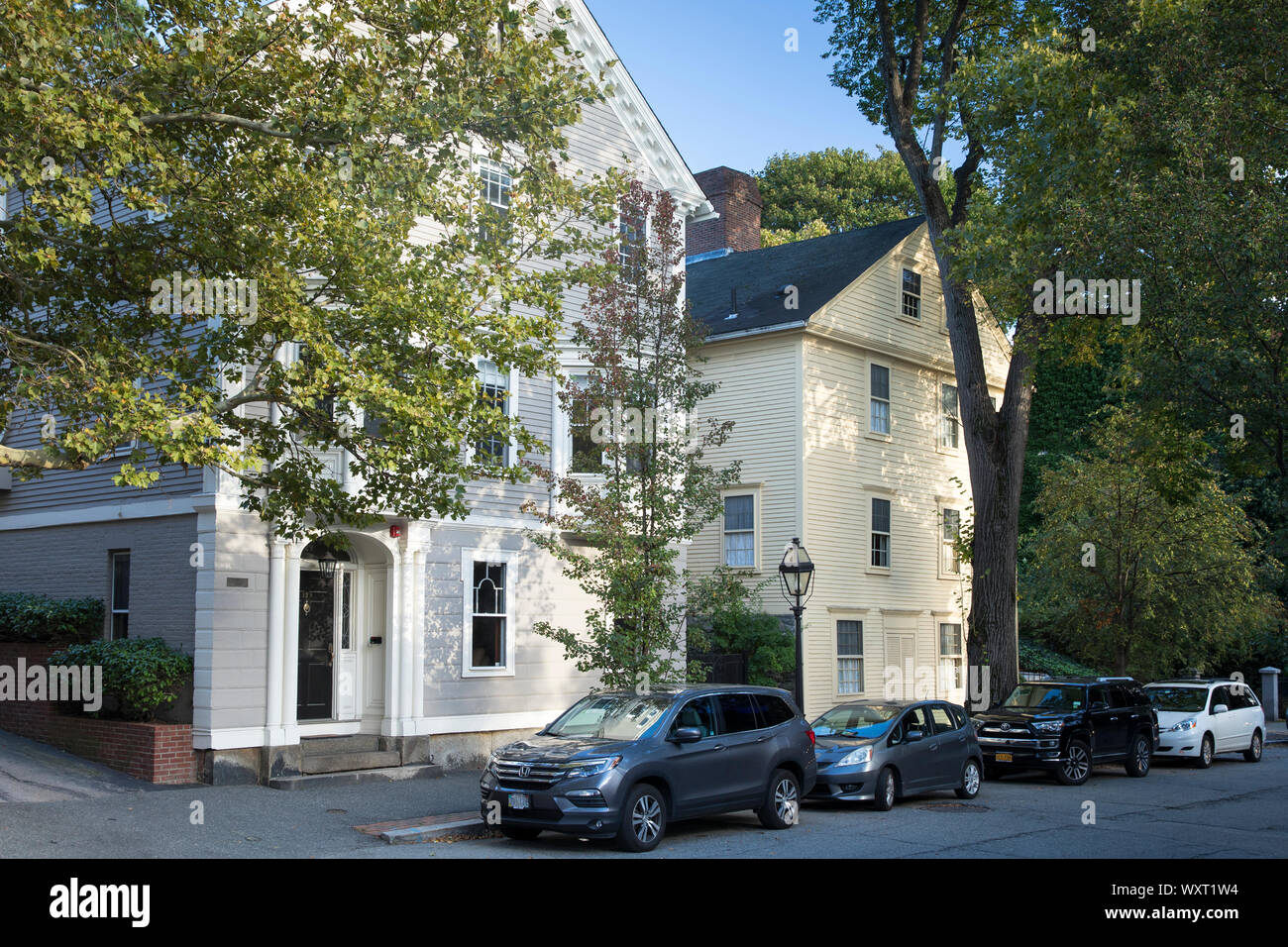 Traditionelle eleganten Häuser entlang Nutzen Straße in Providence, Rhode Island, USA Stockfoto Traditionelle eleganten Häuser entlang Nutzen Straße in Providence, Rhode Island, USA Stockfoto