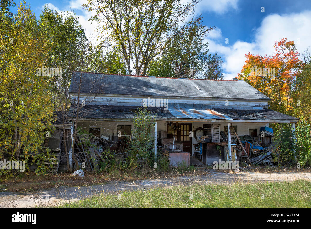 Baufälligen Haus in den Weißen Bergen in der Nähe von Jackson, New Hampshire, USA Stockfoto