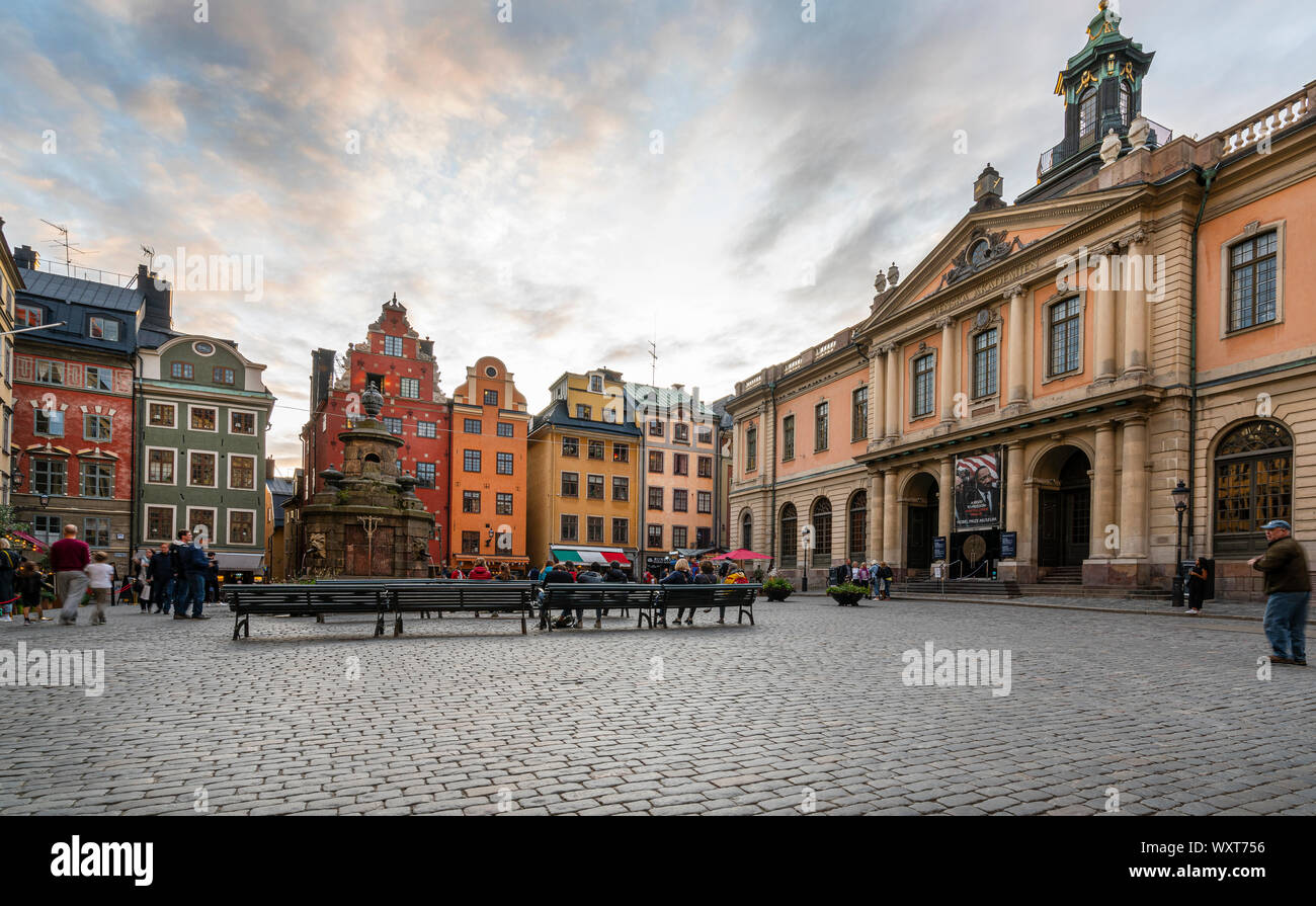 Stockholm, Schweden. September 2019. Ein Blick auf die Schwedische Akademie Schloss Platz Stortorget Stockfoto