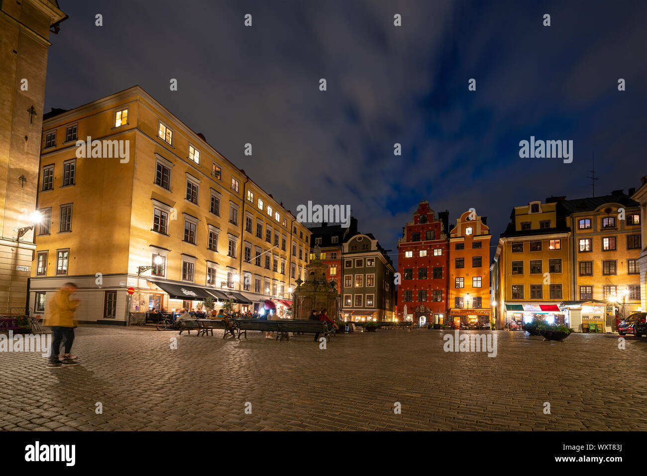 Stockholm, Schweden. September 2019. Stockholm, Schweden. September 2019. Panoramablick auf den Platz Stortorget bei Sonnenuntergang Stockfoto