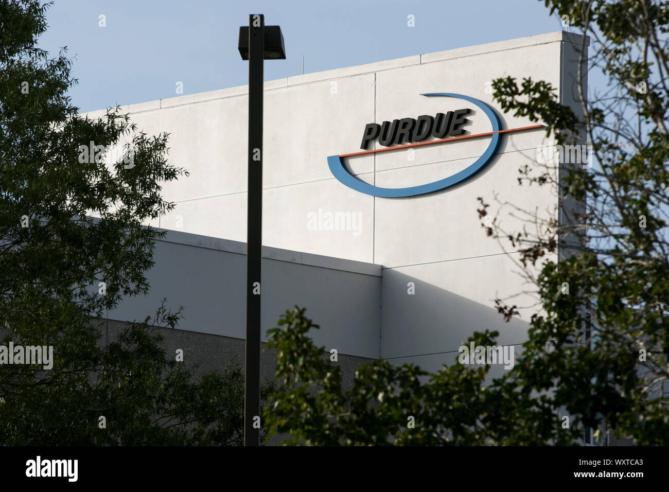 Ein logo Zeichen außerhalb einer Anlage von Purdue Pharma L.P., in Wilson, North Carolina am 14 September, 2019 besetzt. Stockfoto