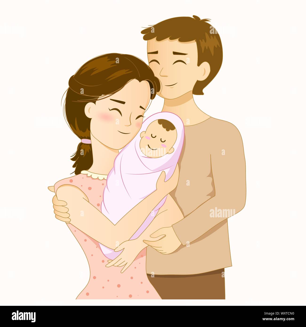 Cartoon, glückliche Familie, Mutter, Vater und Tochter Stock Vektor
