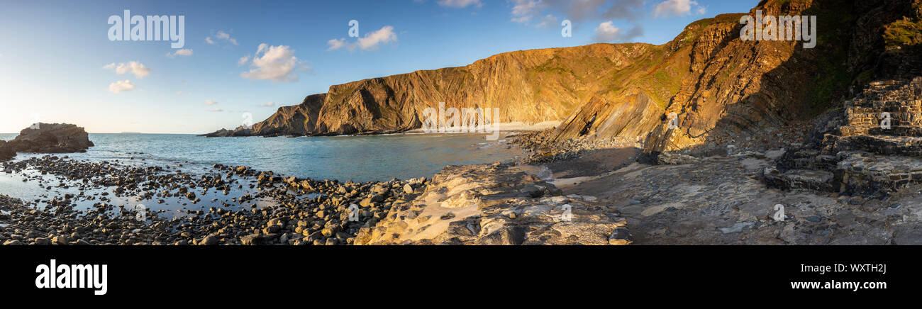 Robuste Atlantikküste bei Hartland Quay, Devon, England Stockfoto