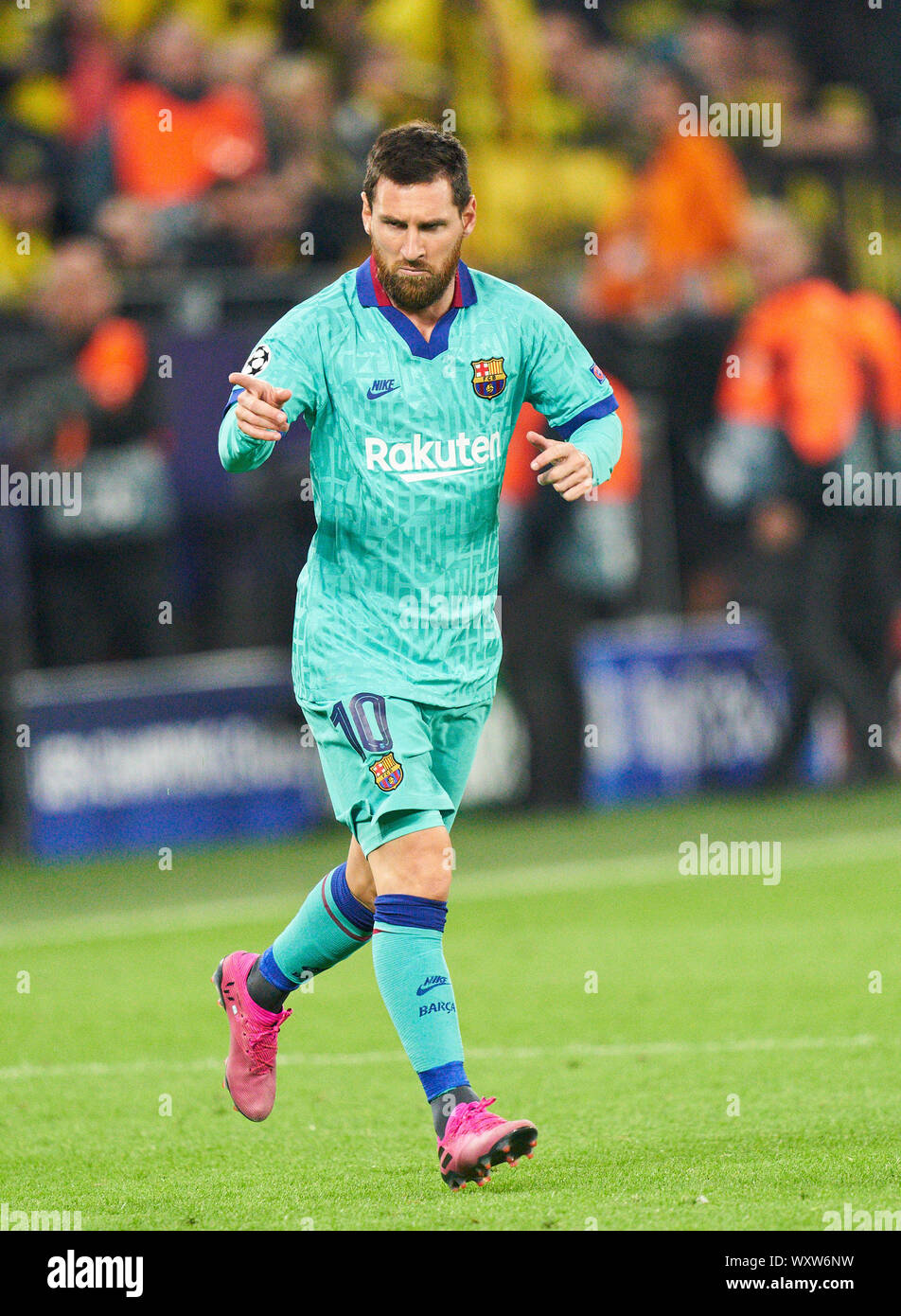 Lionel Messi, Barca 10 ganze Figur, Aktion, single Bild, Single Action, Gestikulieren, geben Anweisungen, Aktion, Bild, Geste, hand Bewegung, zeigen, interpretieren, Mimik, Borussia Dortmund - FC BARCELONA 0-0 UEFA Champions League, Dortmund, 17. September 2019 Saison 2019/2020, Gruppenphase Gruppe F, BVB, Barca © Peter Schatz/Alamy leben Nachrichten Stockfoto