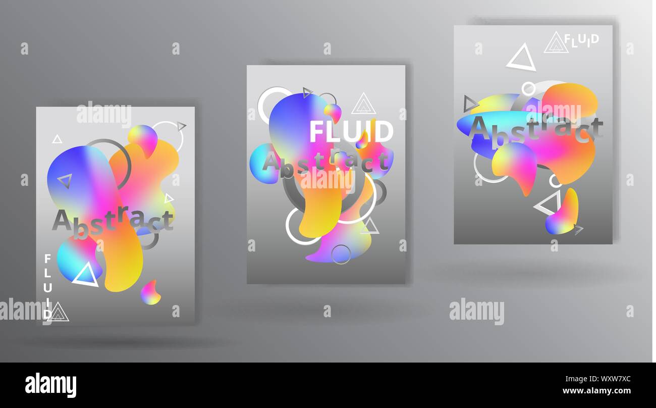 Der futuristische Flüssigkeit und flüssige Seiten Design, kreative bunte Konzept, mit Dreiecken und Kreisen primitive, Überlegenheit fantastisch mit neon colo Stock Vektor