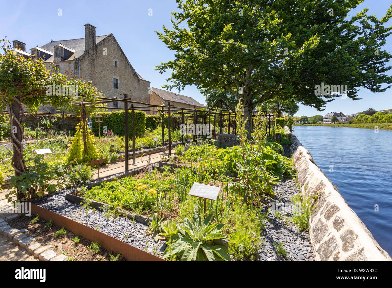 Fouesnant (Bretagne, Frankreich): Garten des Klosters Notre-Dame de Locmaria entlang dem Fluss Odet, eine bemerkenswerte Garten mit aromatischen und m Stockfoto