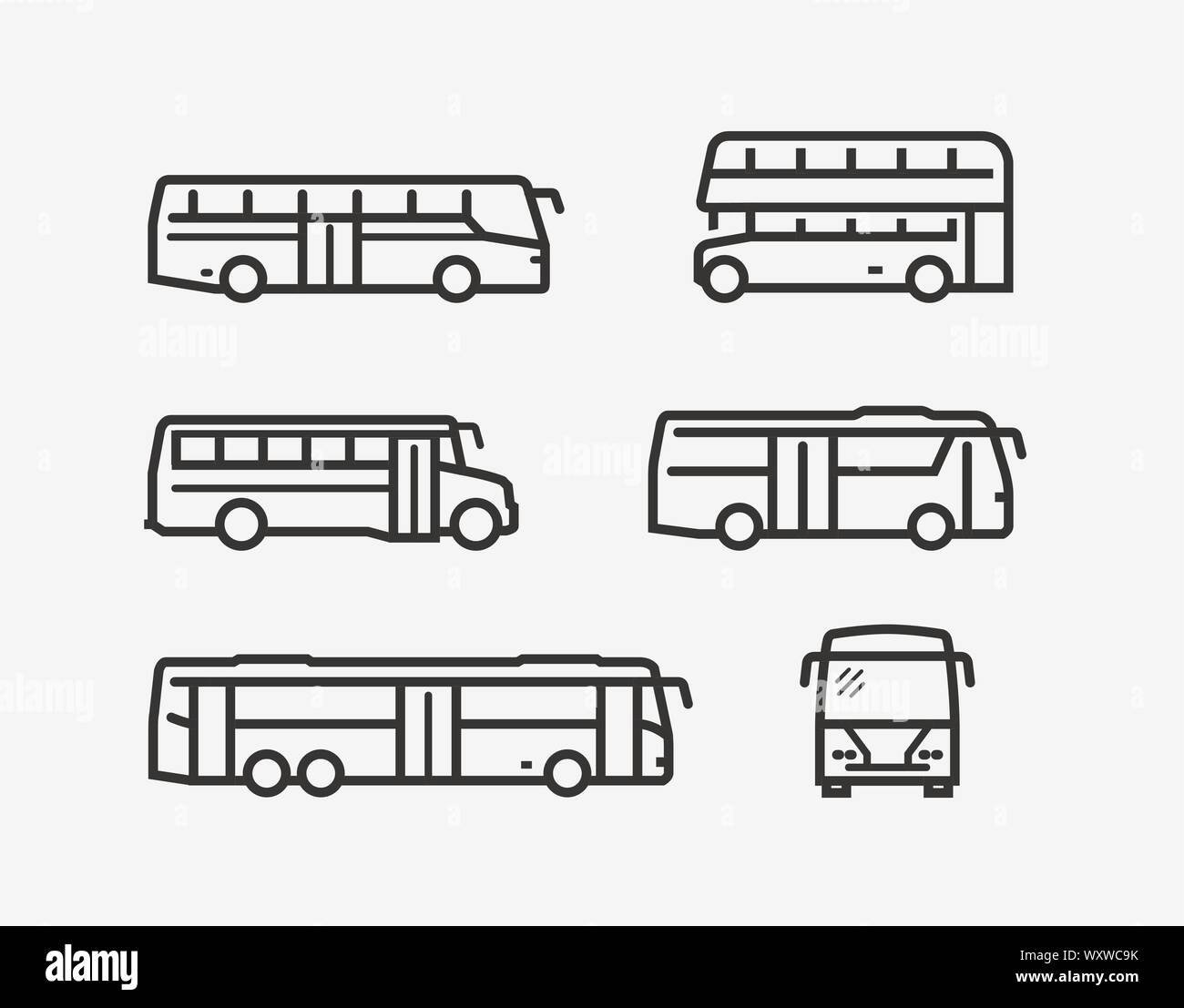 Bussymbol eingestellt. Transportsymbol in linearer Form. Vektorgrafik Stock Vektor