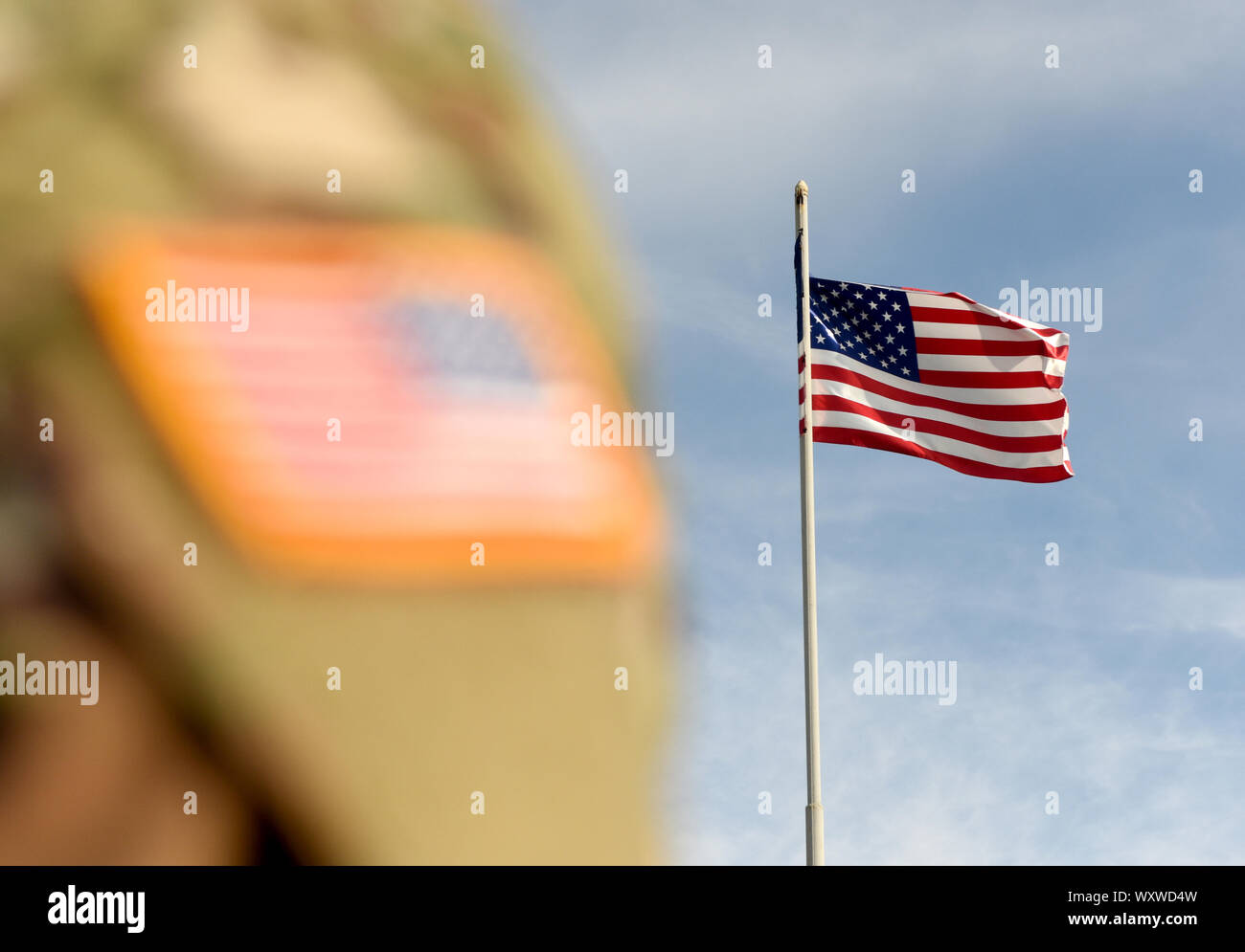 Amerikanische Soldaten und Flagge der USA. US-Armee. US-Truppen Stockfoto