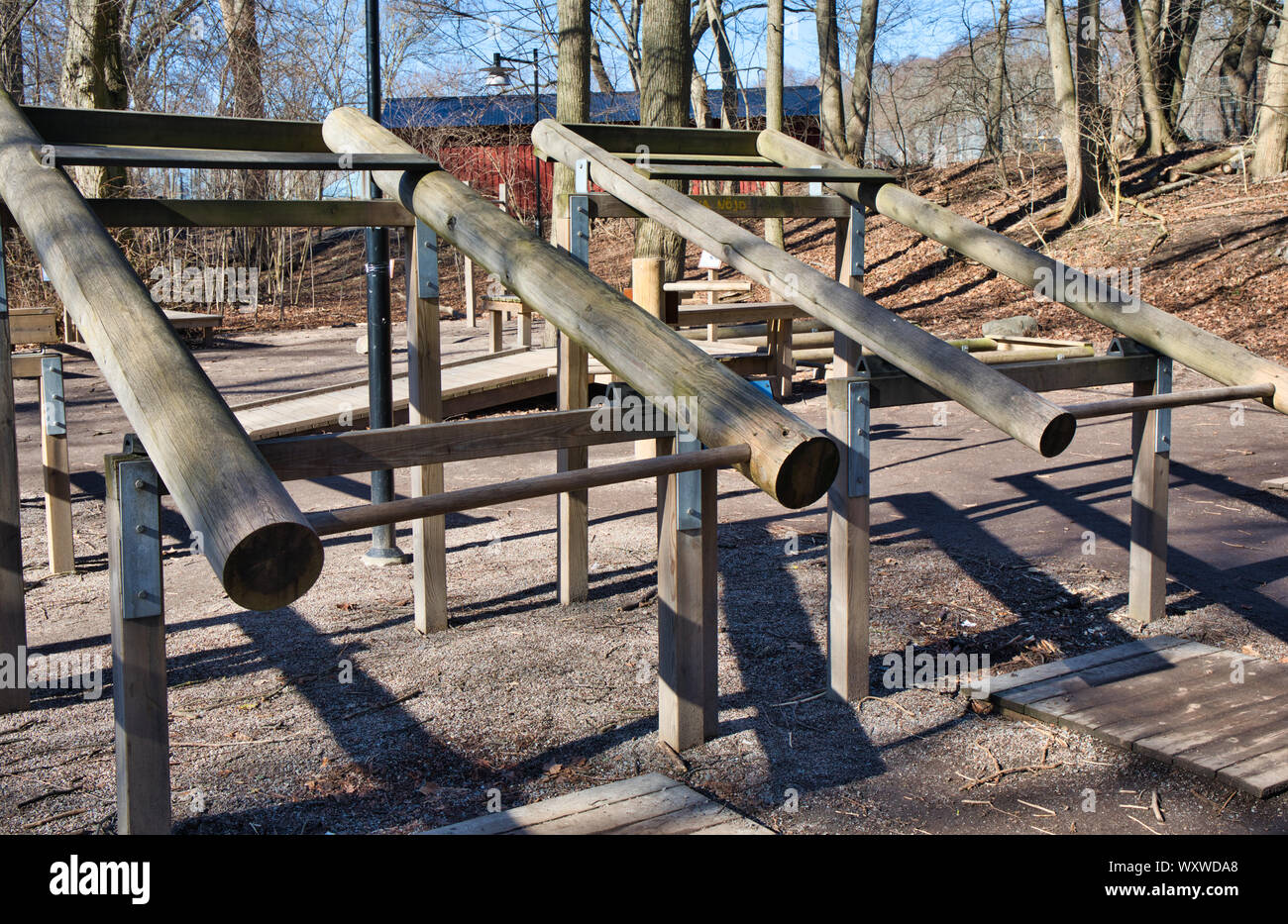 Eriksdal Utegym Fitnessbereich im Freien, Södermalm, Stockholm, Schweden Stockfoto