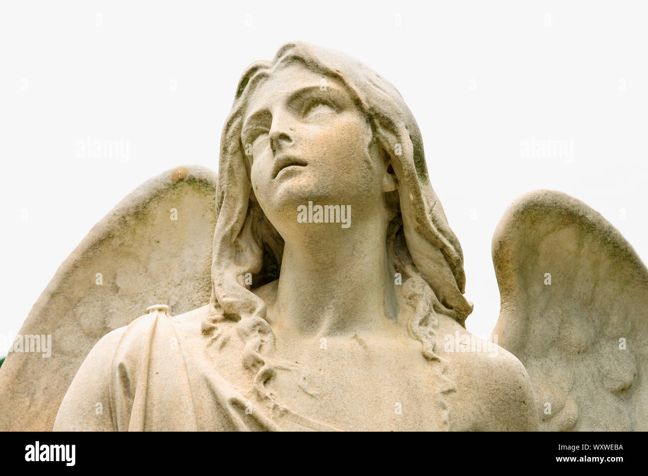 Engel aus Stein Statue auf einem Grab in den Cimitero Monumentale (Monumentaler Friedhof), einer der zwei größten Friedhöfe in Mailand, Italien Stockfoto