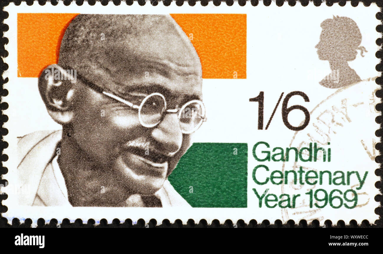 Indische Briefmarke mit einem Porträt von Mahatma Gandhi Stockfoto