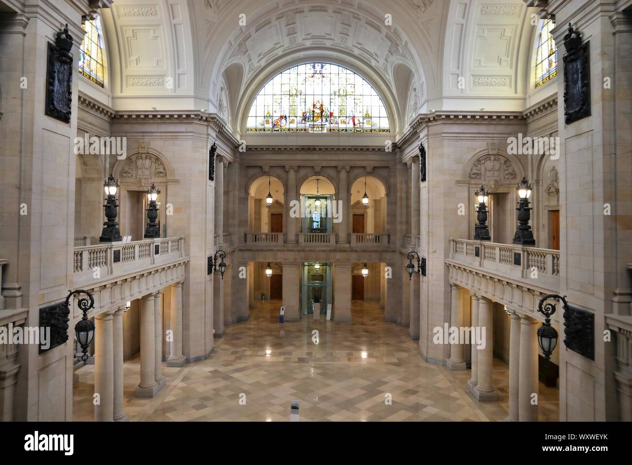 LEIPZIG, Deutschland - Mai 9, 2018: Bundesverwaltungsgericht () in Leipzig, Deutschland. Es ist eines der fünf obersten Gerichtshöfe in Deuts Stockfoto