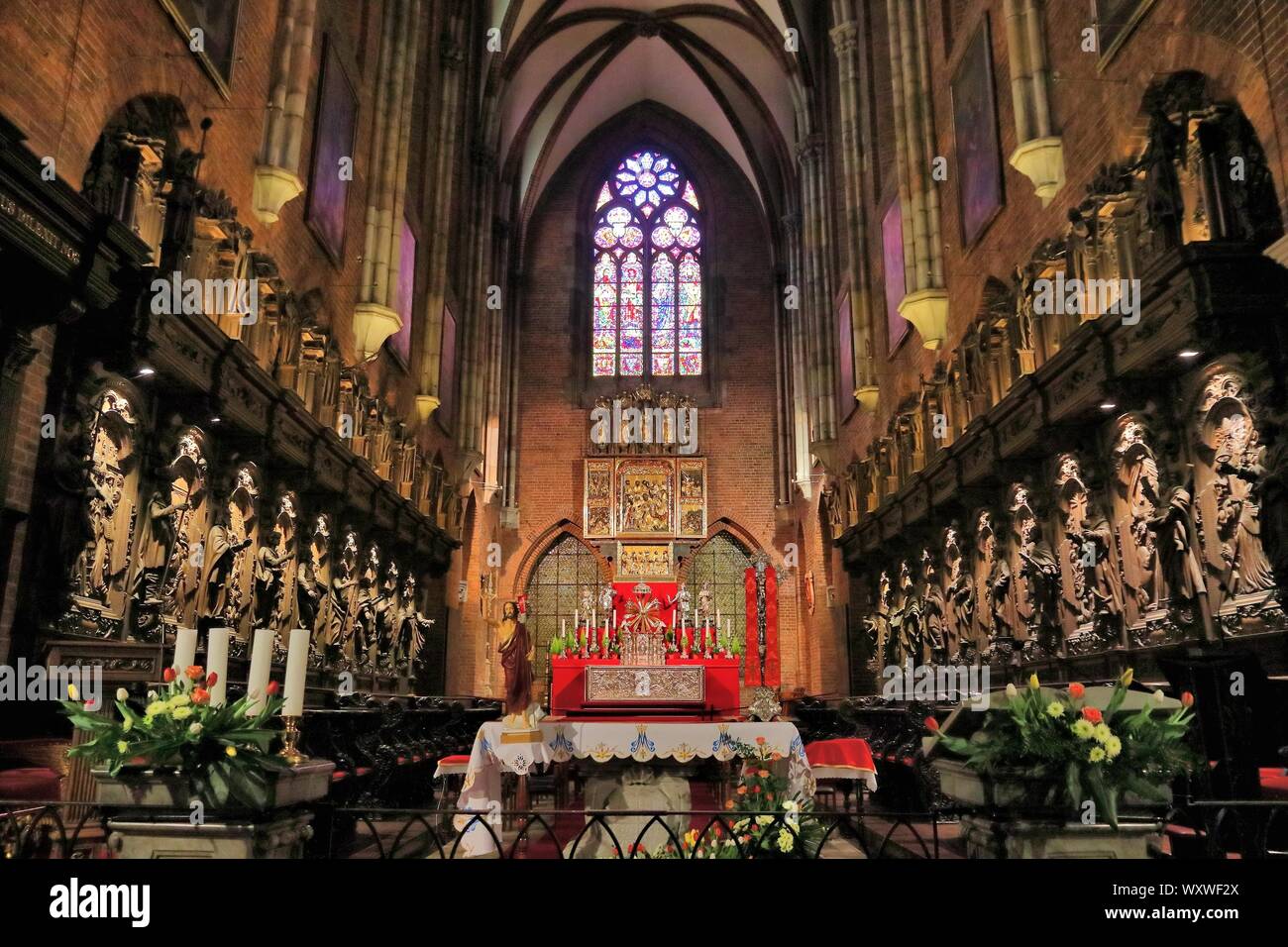 WROCLAW, Polen - 11. MAI 2018: die Kathedrale von St. Johannes der Täufer in Wroclaw, Polen. Die gotische Kathedrale war nach dem Zweiten Weltkrieg rekonstruiert Stockfoto