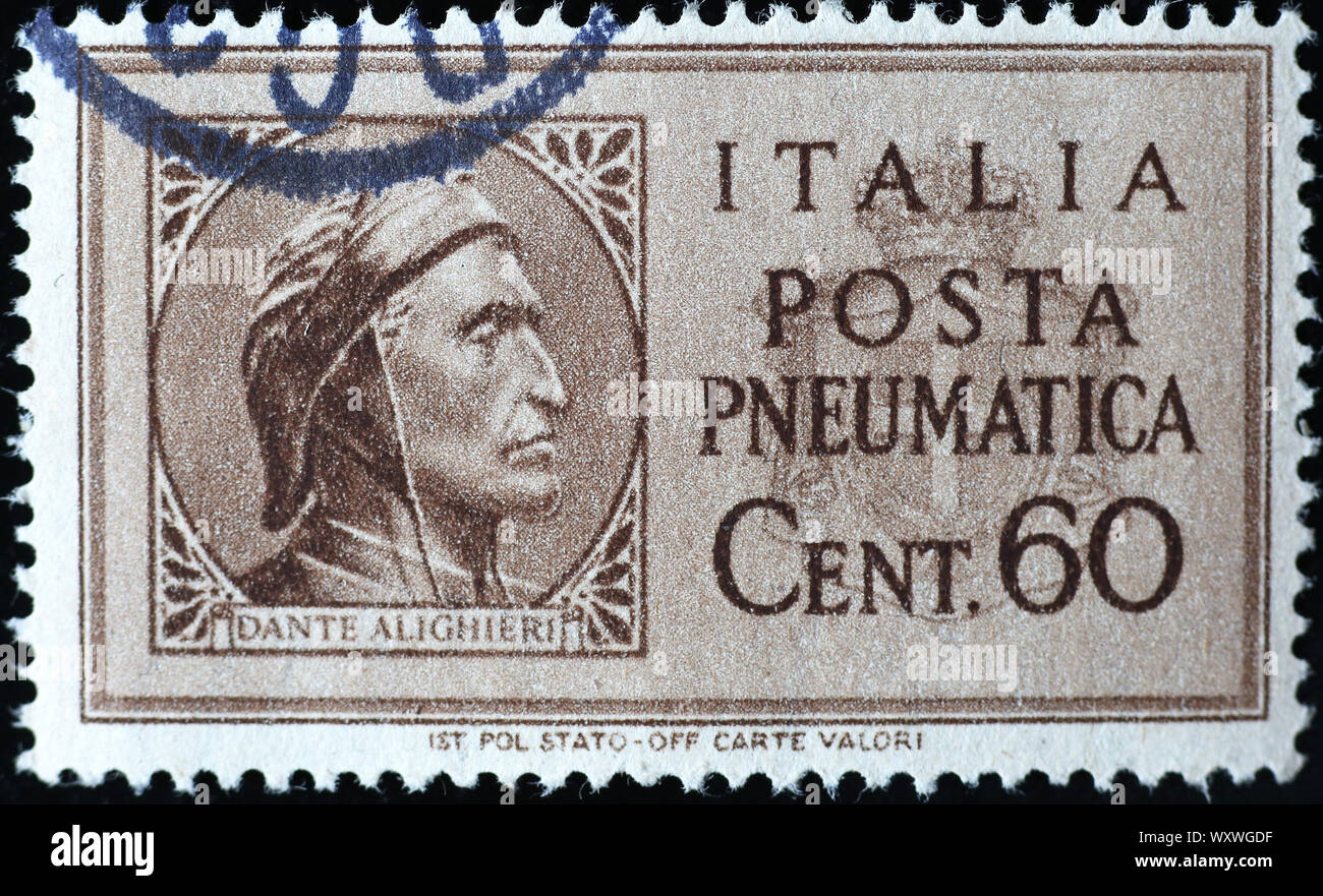 Dante Alighieri auf alten italienischen Briefmarke Stockfoto