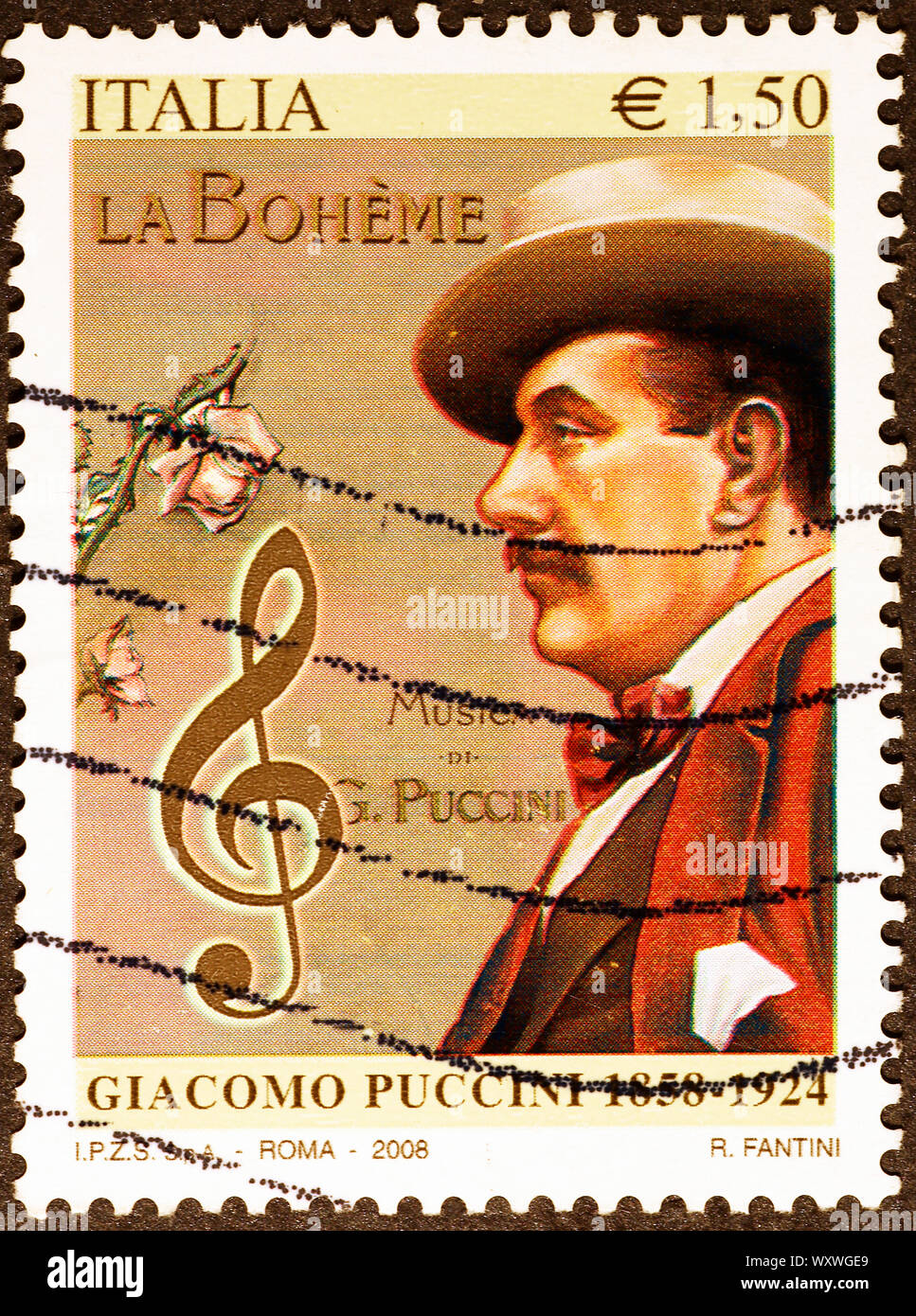 Berühmte italienische Komponist Giacomo Puccini auf Briefmarke Stockfoto