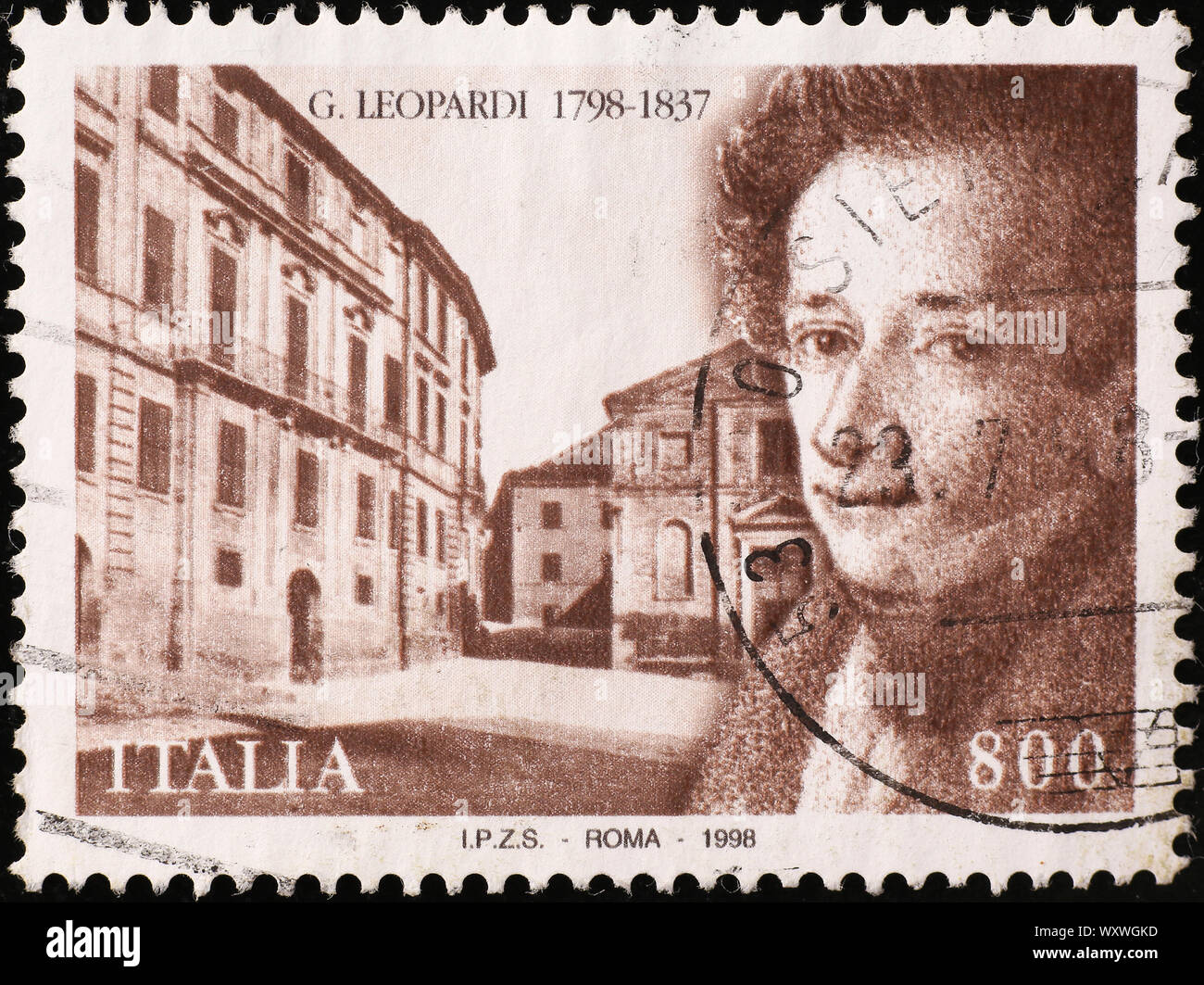 Giacomo Leopardi auf italienischen Briefmarke Stockfoto