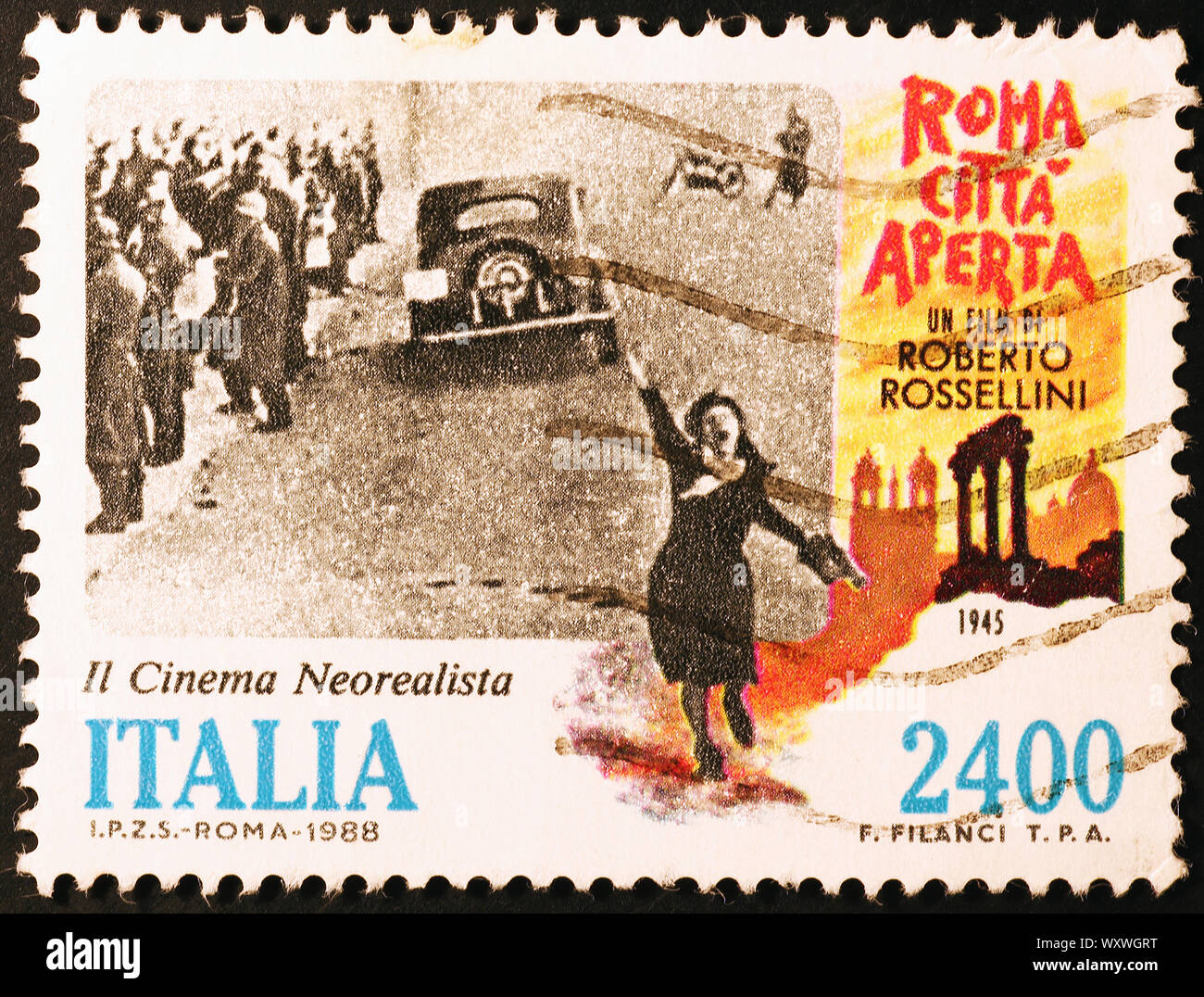 Plakat der Film Rom, offene Stadt auf italienischen Stempel Stockfoto
