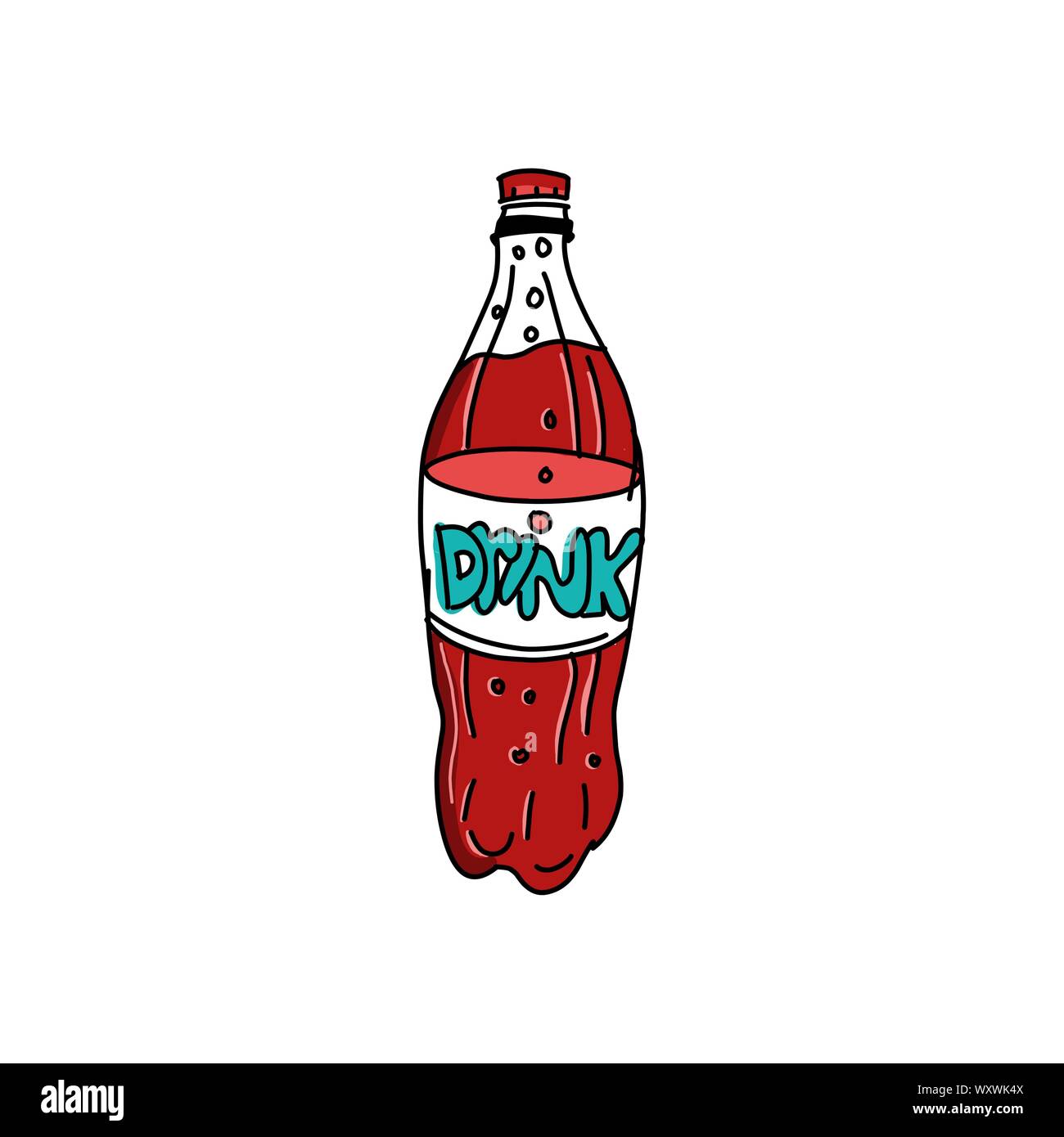 Flasche Soda. Cola in Kunststoff Tarre. Vector Illustration Retro Design. Auf weissem Hintergrund. Fast food drink Symbol. Kohlensäurehaltige Getränke. Refre Stock Vektor