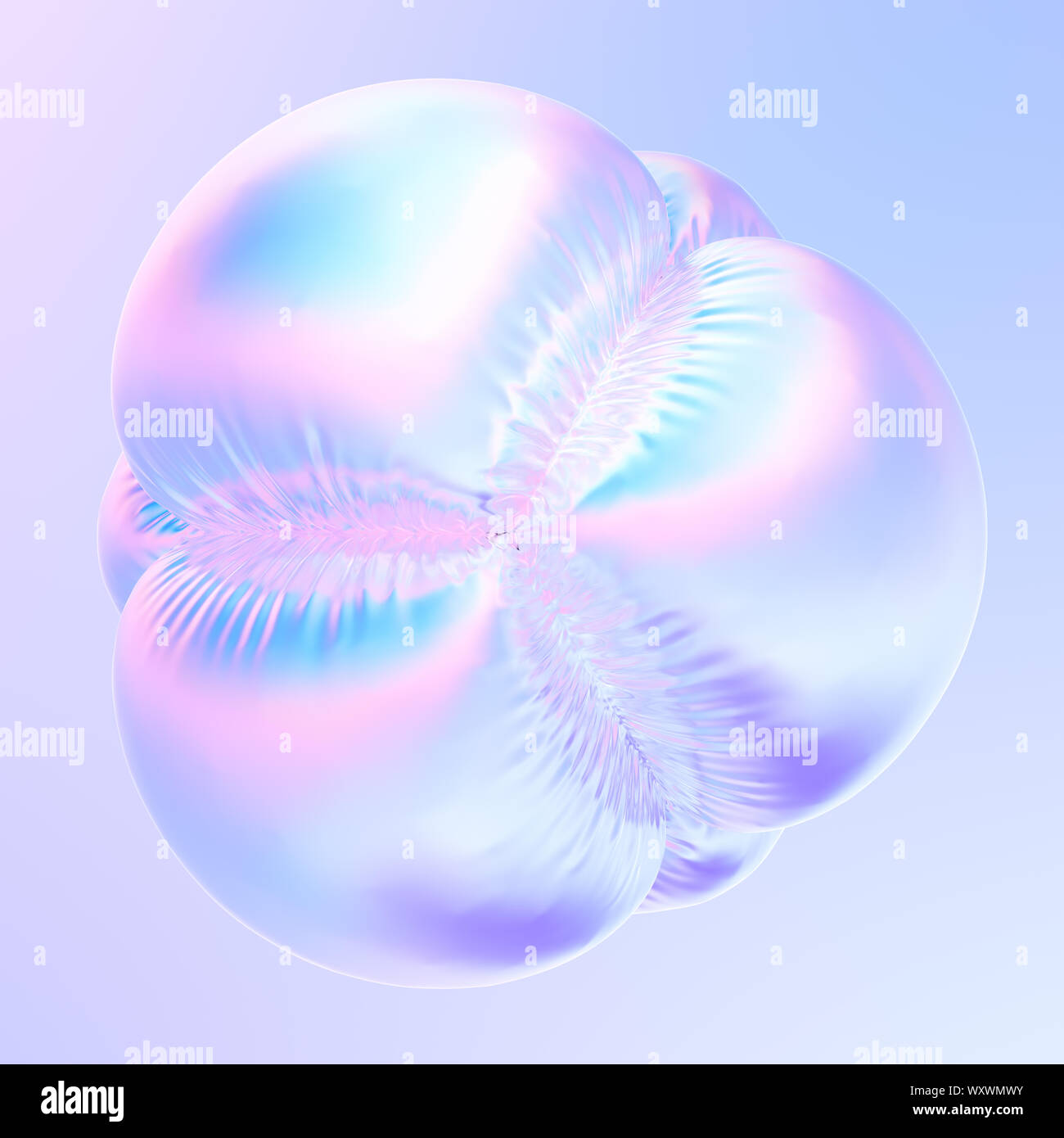 Flüssige holographische bubble Form mit Falten und Wellen. Holografische Folie Gewebe. Design Element für trendiges design Poster. 3D-Rendering. Stockfoto