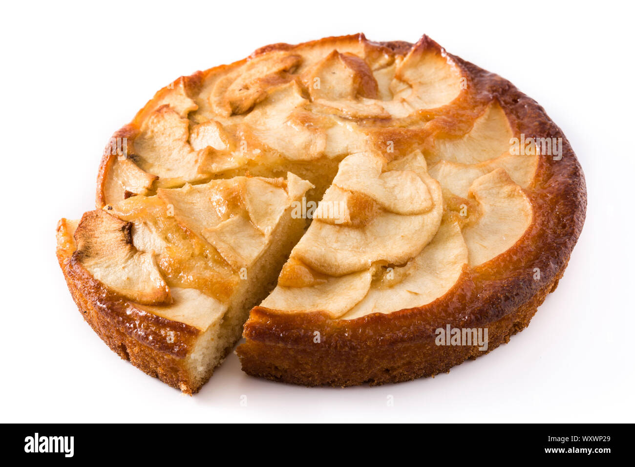 Hausgemachte Stück Apfelkuchen auf weißem Hintergrund Stockfoto