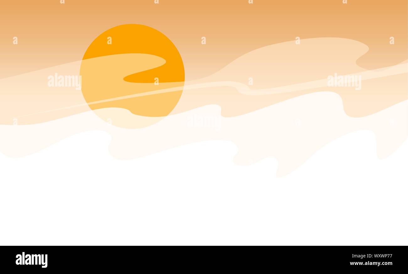 Landschaft der Wüste copyspace im flachen Stil. Große heiße Sonne. Sandsturm. Umwelt Vector Illustration. Orange hinterlegt. Stock Vektor