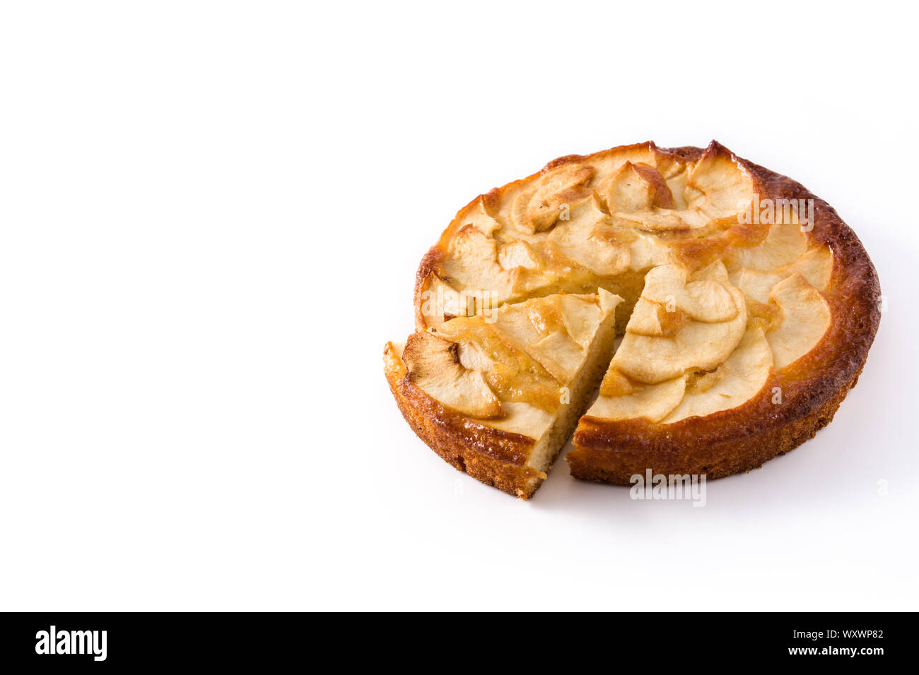 Hausgemachte Stück Apfelkuchen auf weißem Hintergrund. Platz kopieren Stockfoto