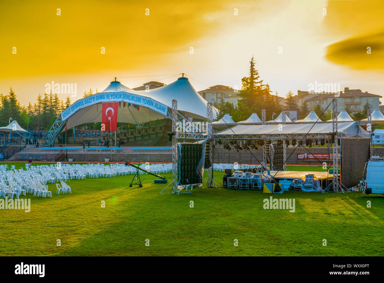 Sogut, bilecik/Türkei - September 08 2019: Vorbereitung der Feiern zum Gedenken an Ertugrul Gazi, Yoruk Festival Stockfoto