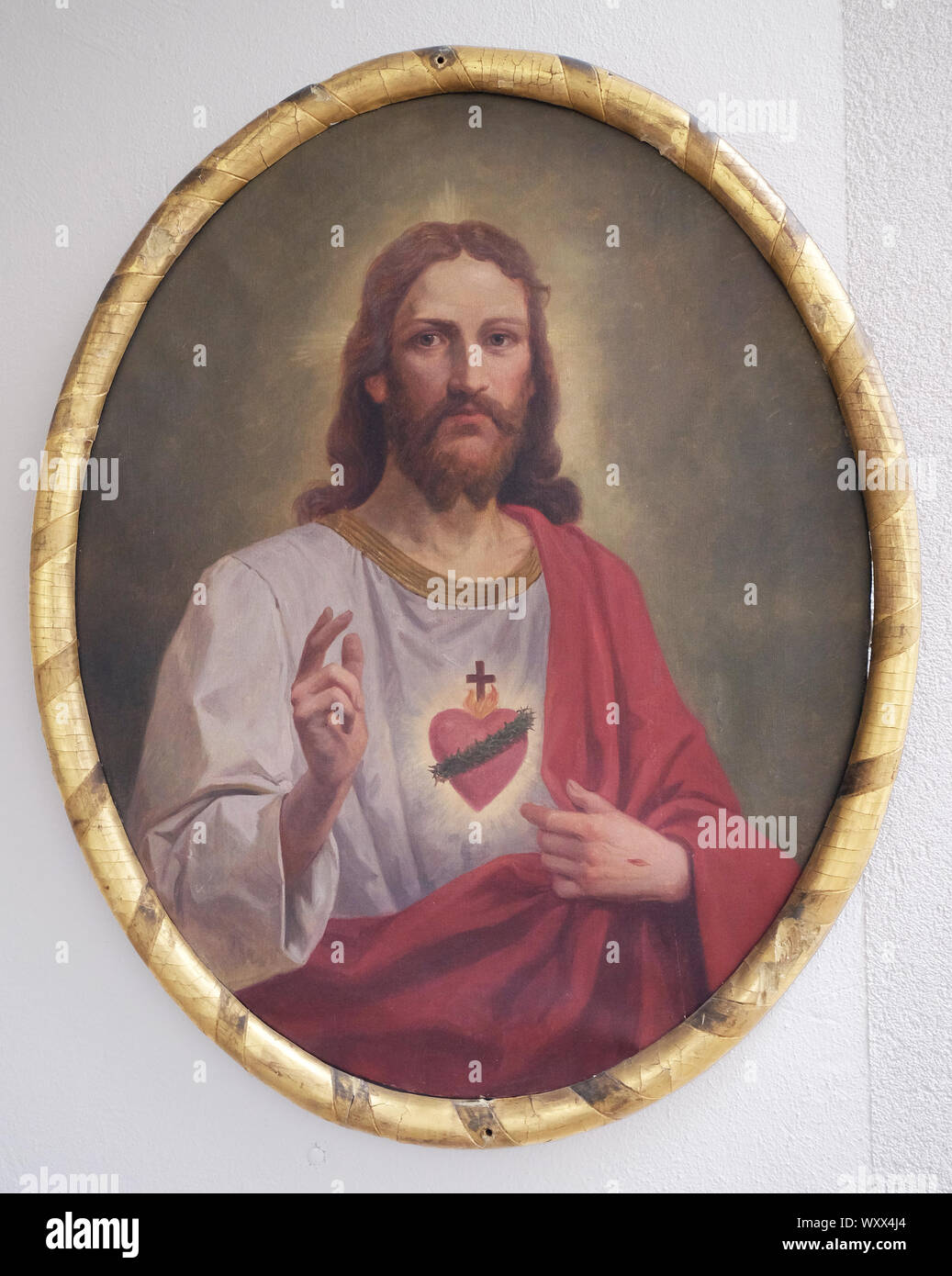 Herz Jesu, Altarbild in der Kirche St. Agatha in Schmerlenbach, Deutschland Stockfoto